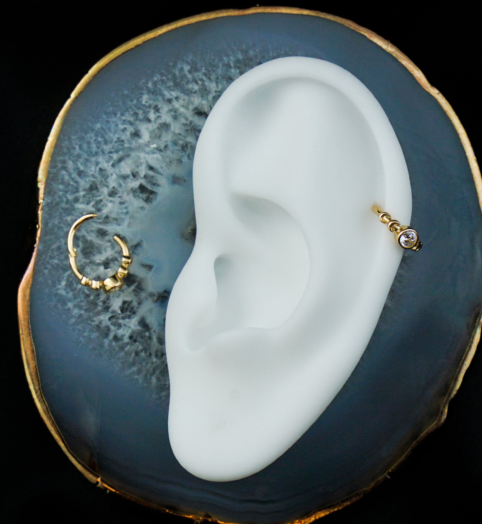 14kt Gold Moon Phase Bezel Clear CZ Hinged Segment Ring