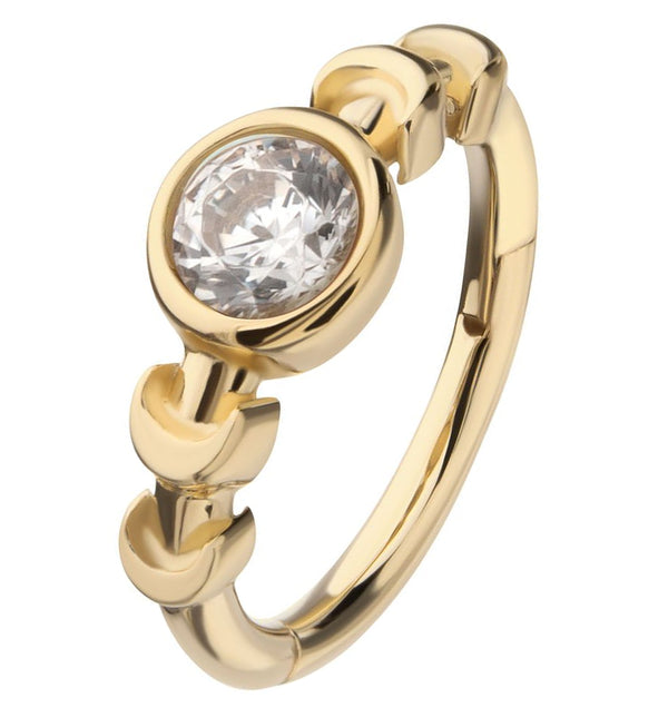 14kt Gold Moon Phase Bezel Clear CZ Hinged Segment Ring