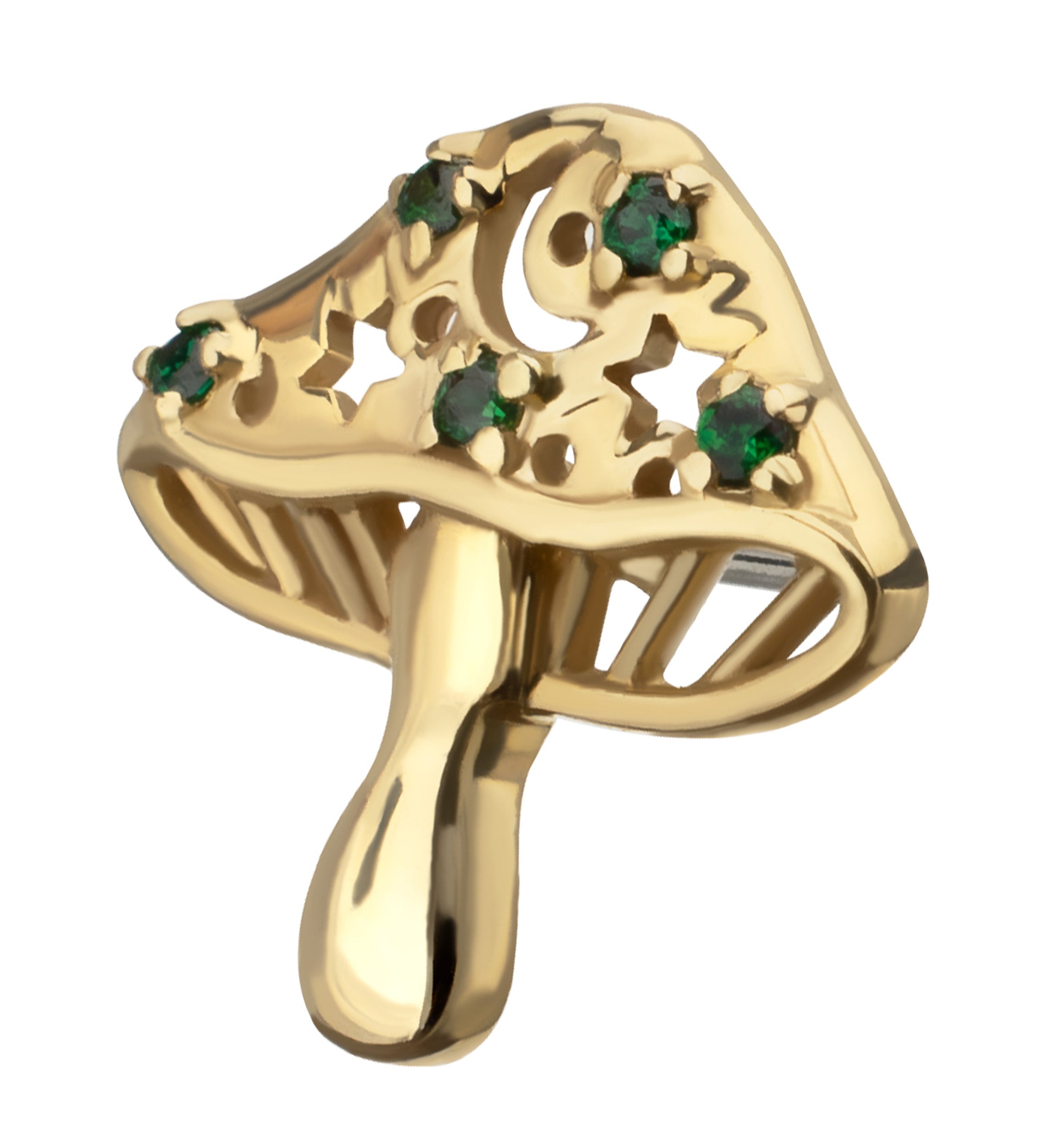 14kt Gold Mushroom Star Emerald CZ Threadless Top