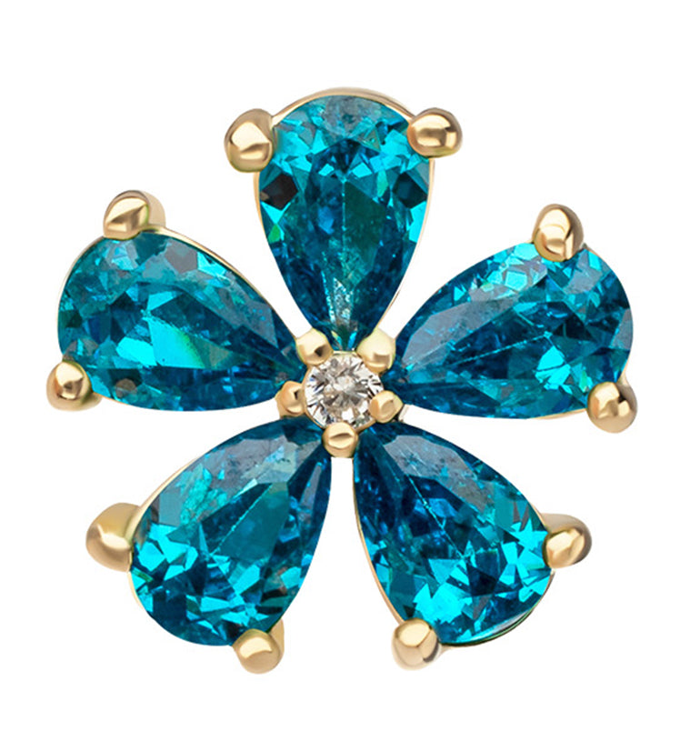 14kt Gold Myosotis Blue Topaz CZ Threadless Top