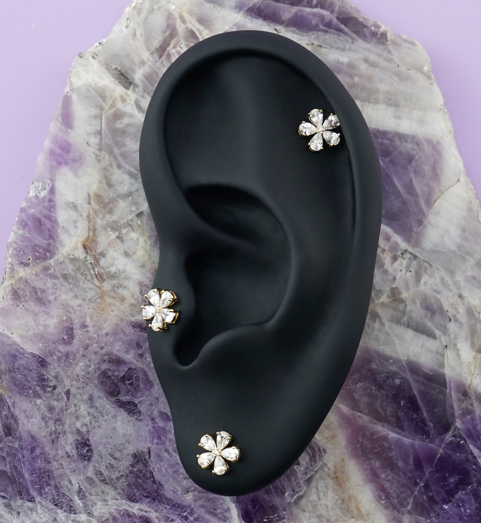 14kt Gold Myosotis Clear CZ Threadless Top