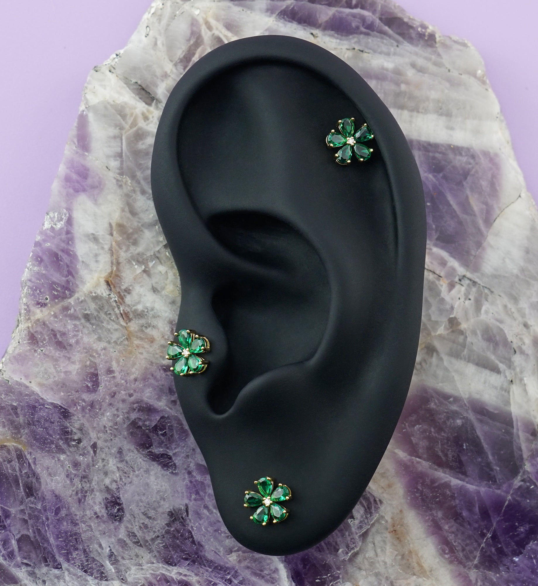 14kt Gold Myosotis Emerald CZ Threadless Top