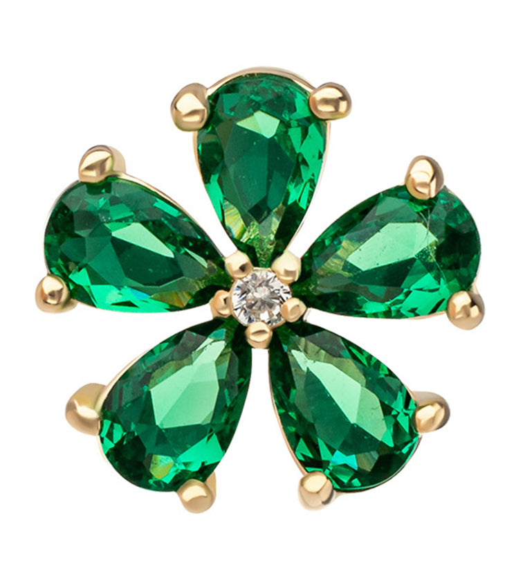 14kt Gold Myosotis Emerald CZ Threadless Top