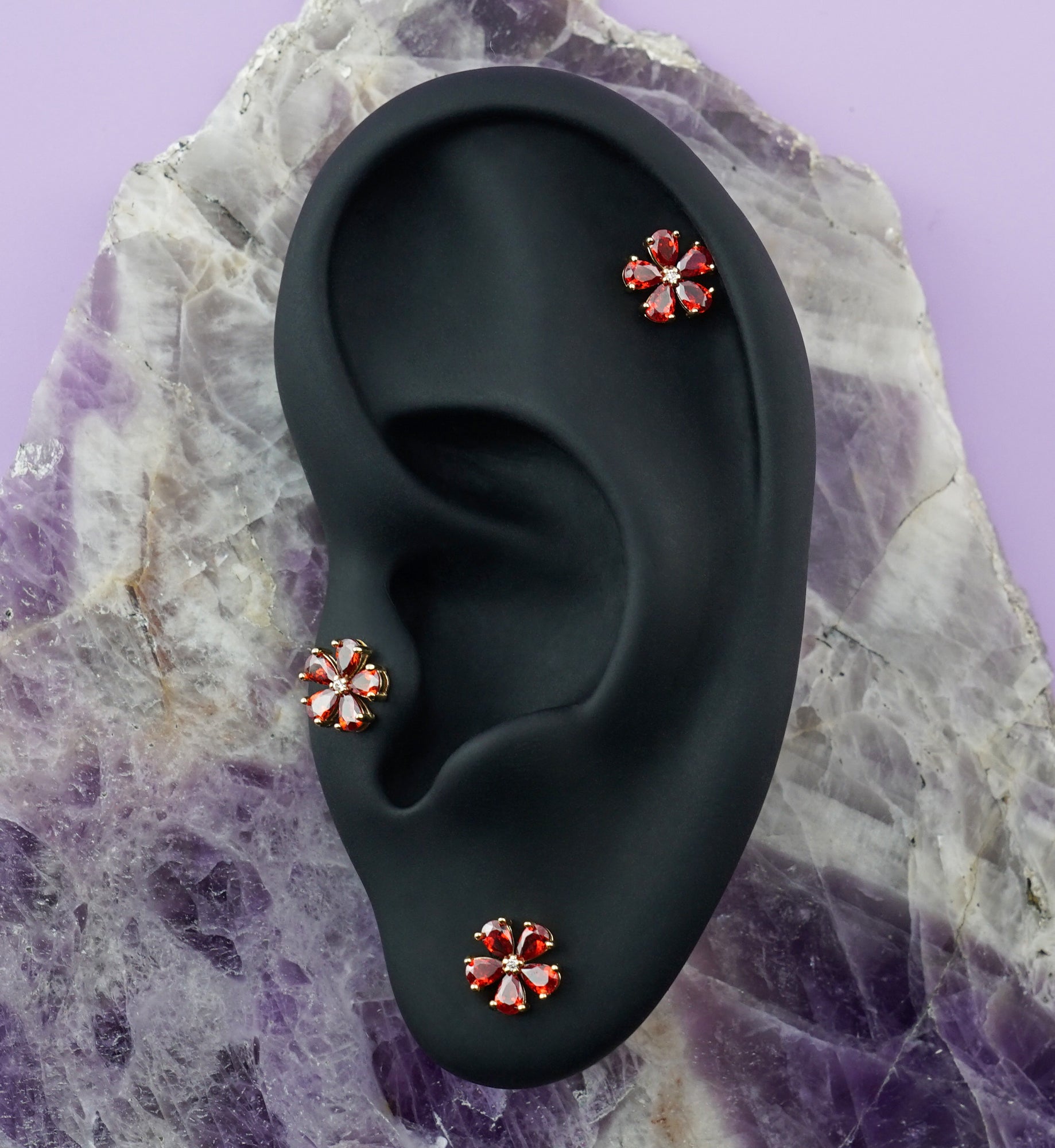 14kt Gold Myosotis Garnet CZ Threadless Top