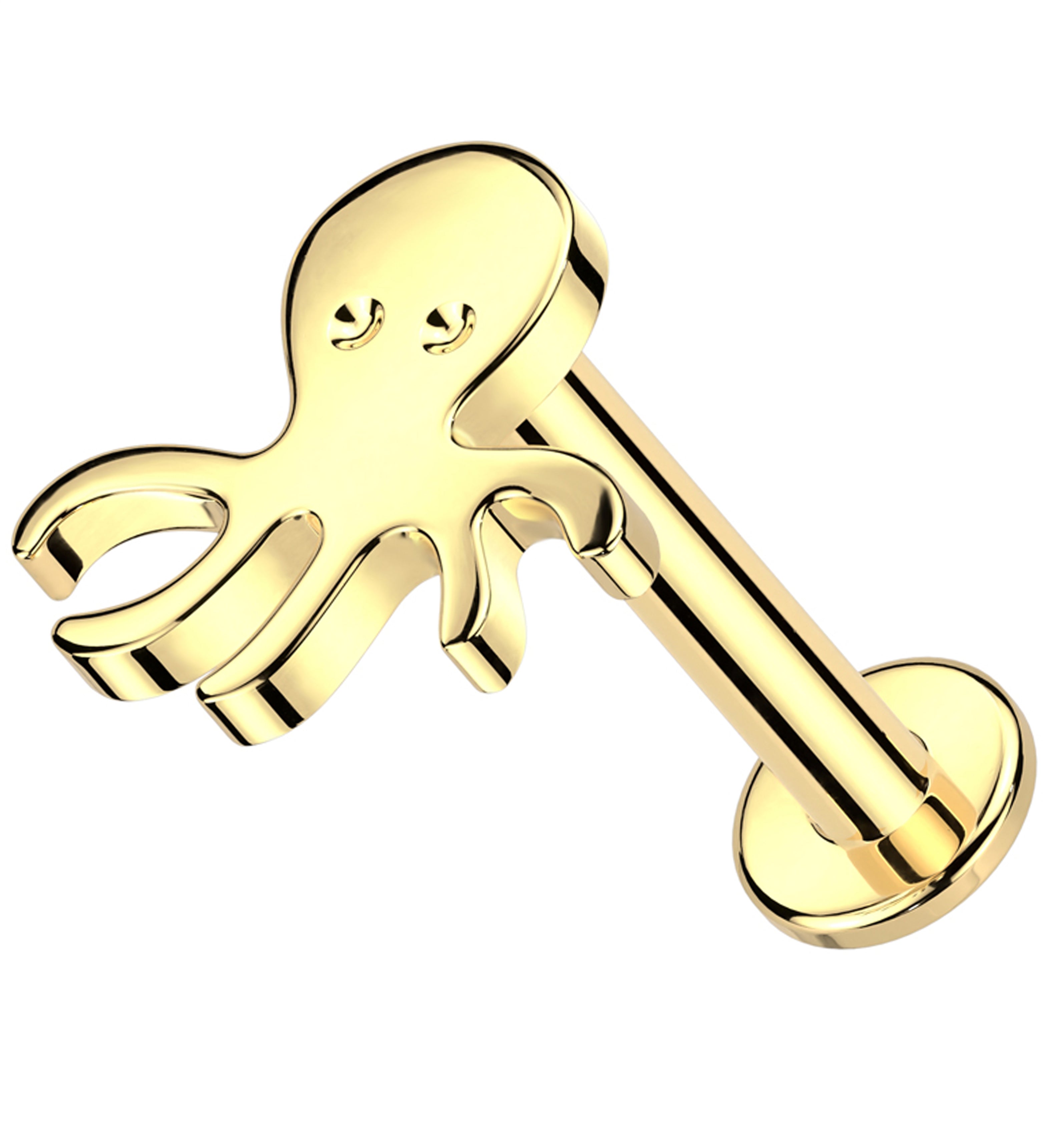 14kt Gold Octopus Internally Threaded Labret