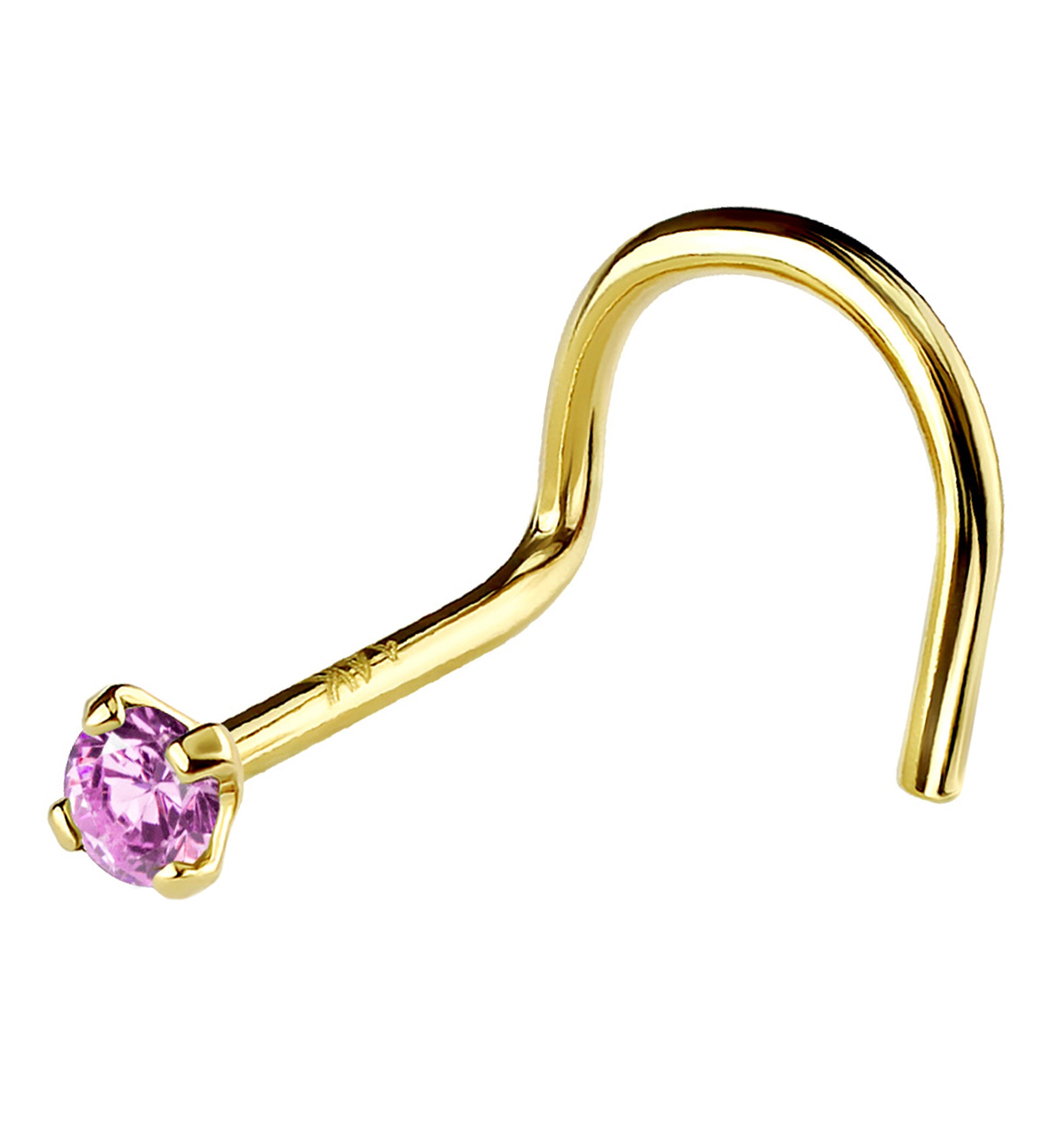 14kt Gold Prong CZ Nose Screw Ring