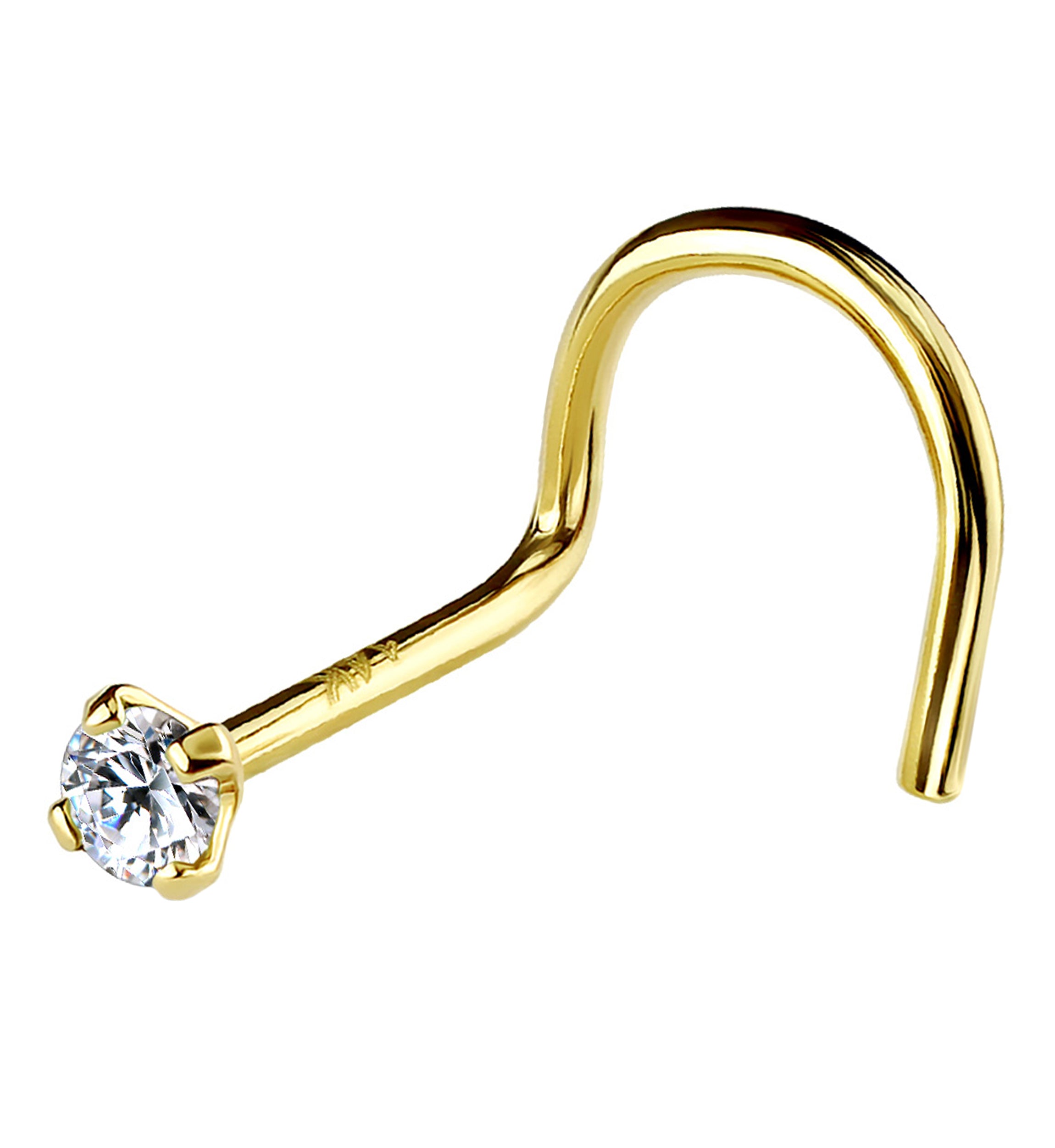 14kt Gold Prong CZ Nose Screw Ring