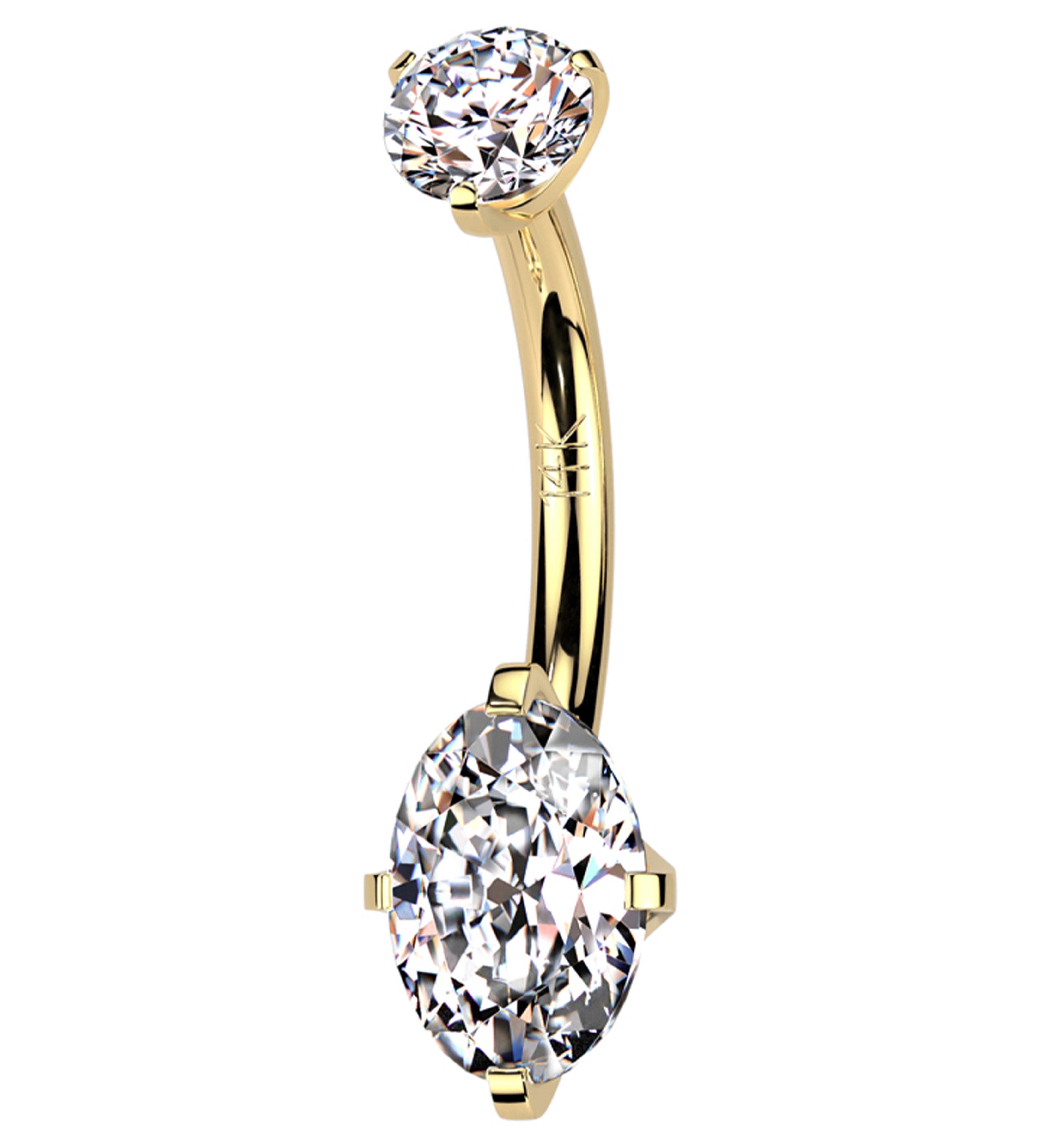 14kt Gold Prong Oval Clear CZ Belly Button Ring