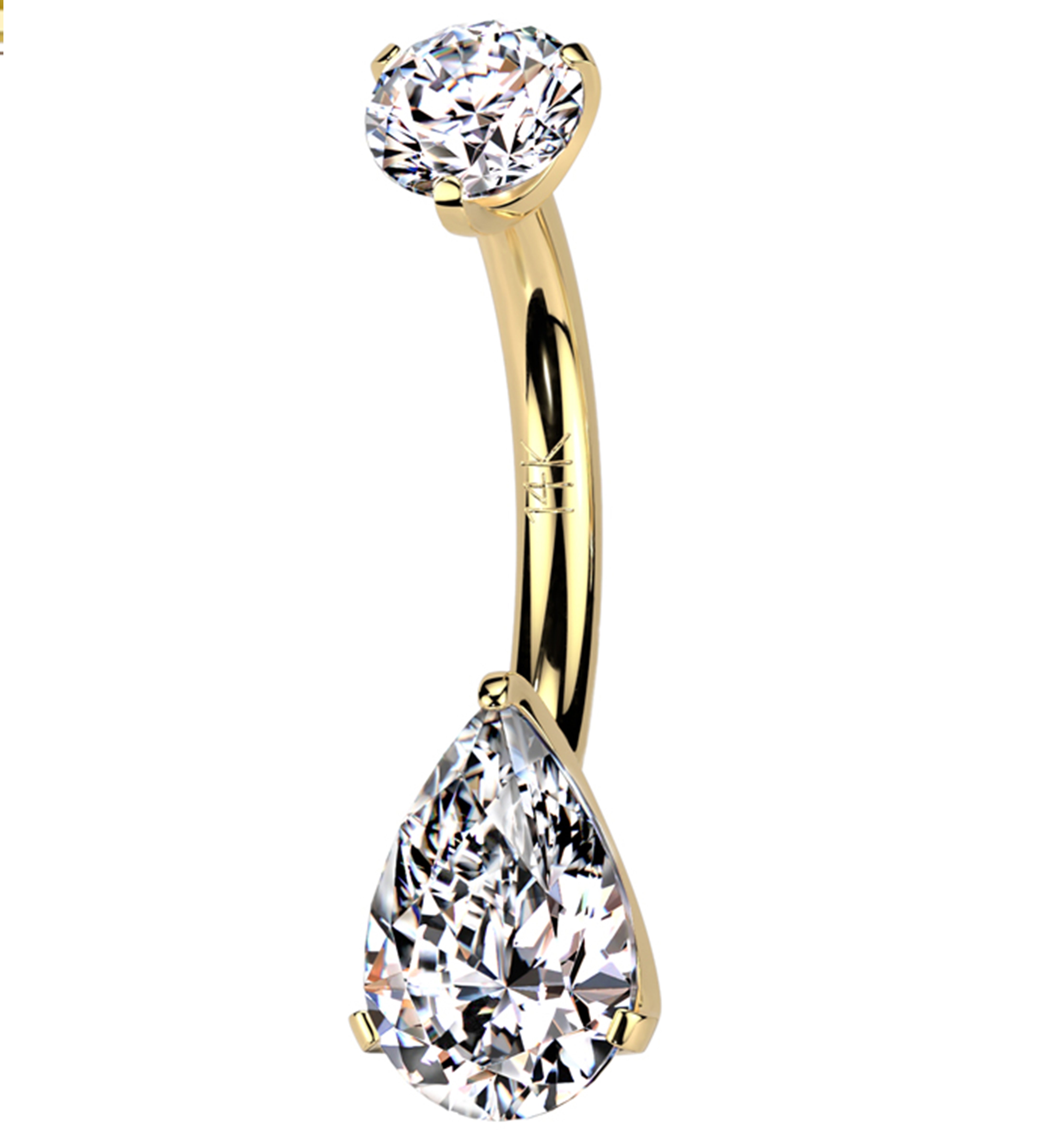 14kt Gold Prong Teardrop Clear CZ Belly Button Ring