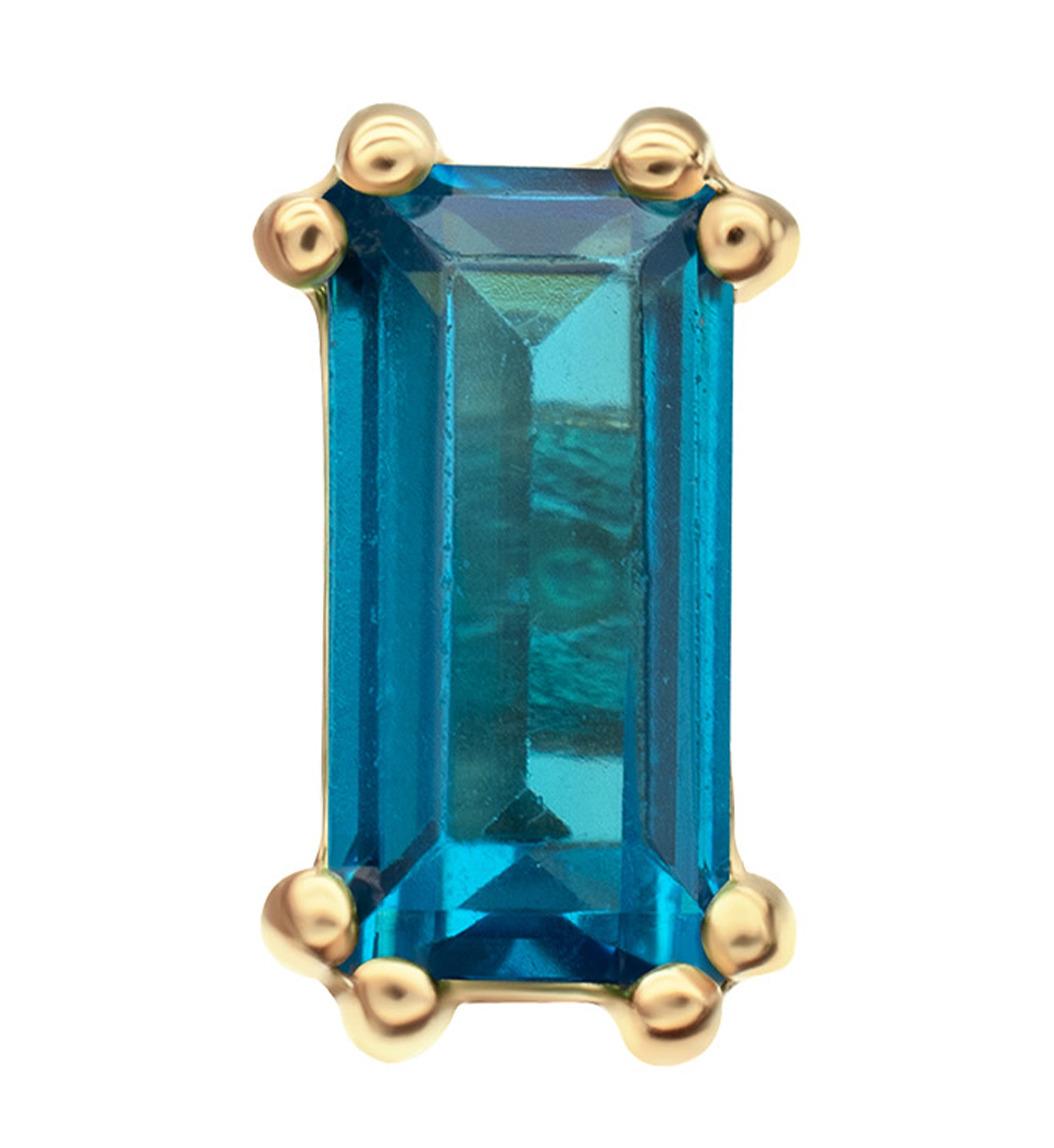 14kt Gold Rectangle Blue Topaz CZ Threadless Top