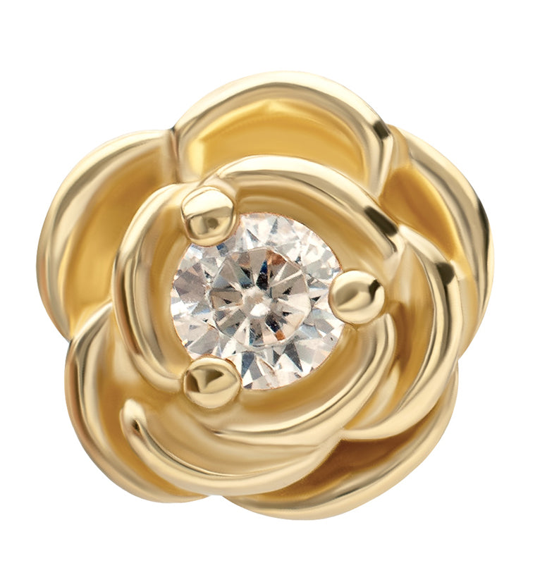 14kt Gold Rose Clear CZ Threadless Top