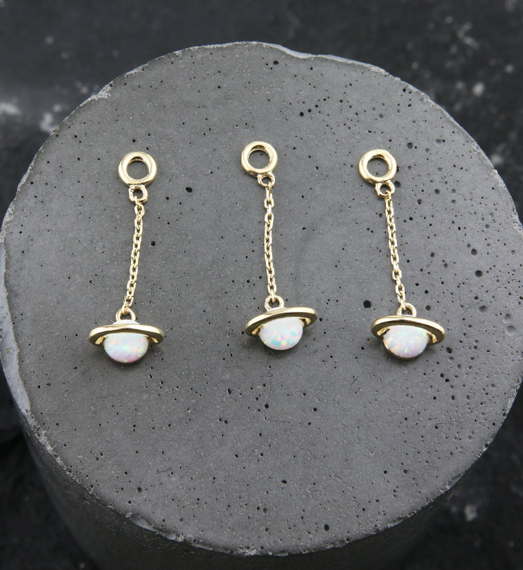 14kt Gold Saturn White Opalite Dangle Chain Charm