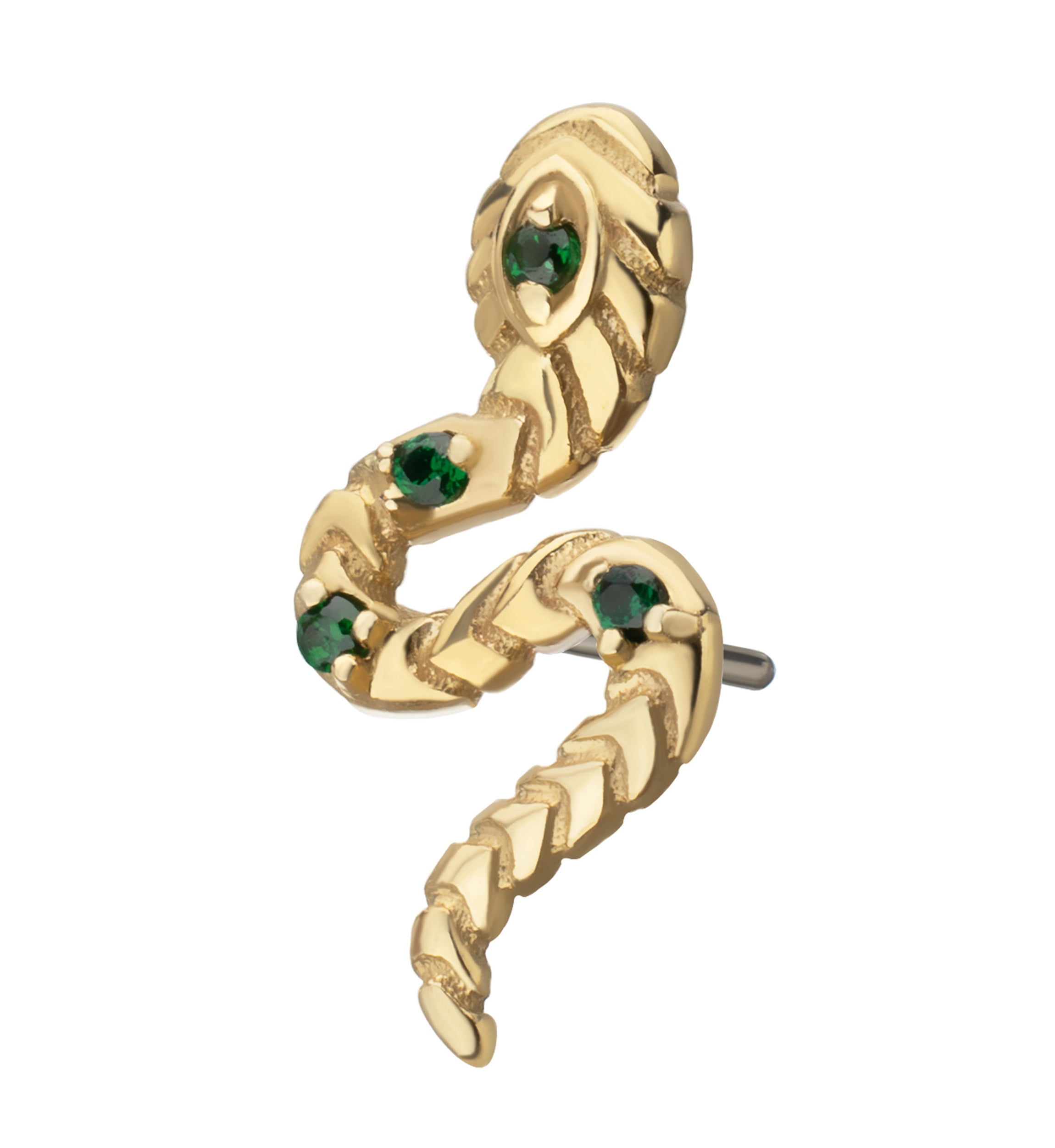 14kt Gold Scaly Snake Emerald CZ Threadless Top