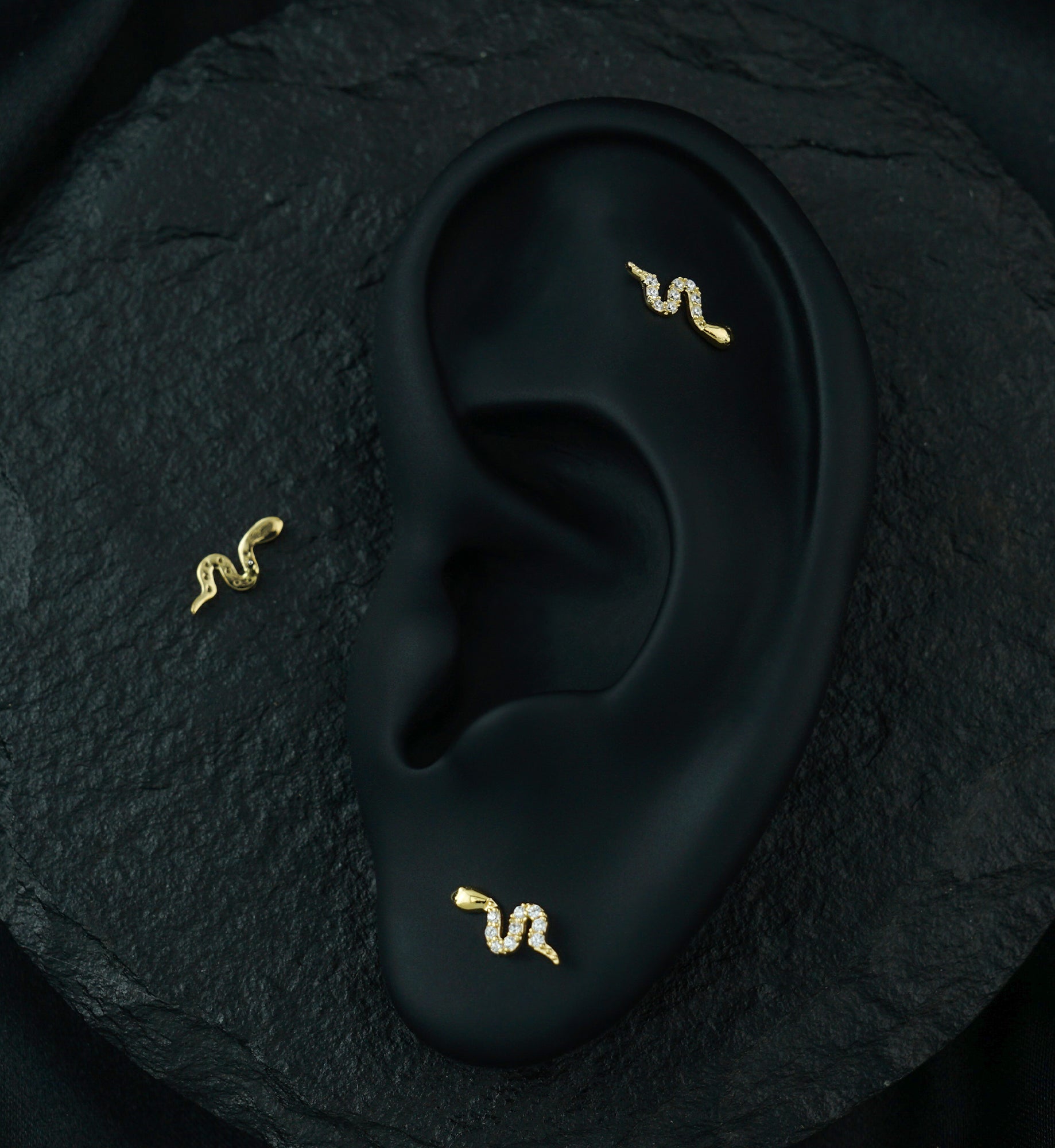 14kt Gold Slithering Serpent Clear CZ Threadless Top