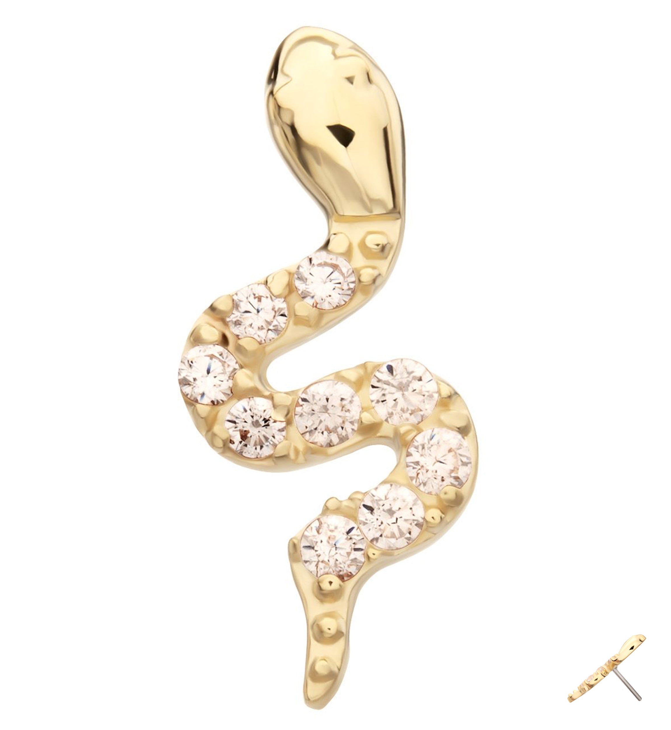 14kt Gold Slithering Serpent Clear CZ Threadless Top