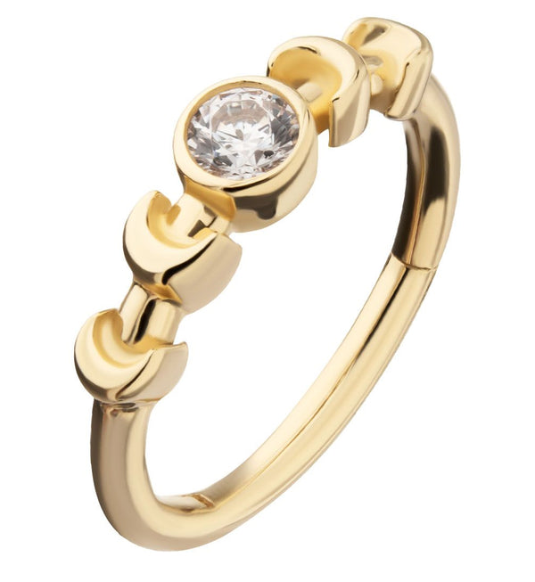 14kt Gold Small Moon Phase Clear CZ Hinged Segment Ring
