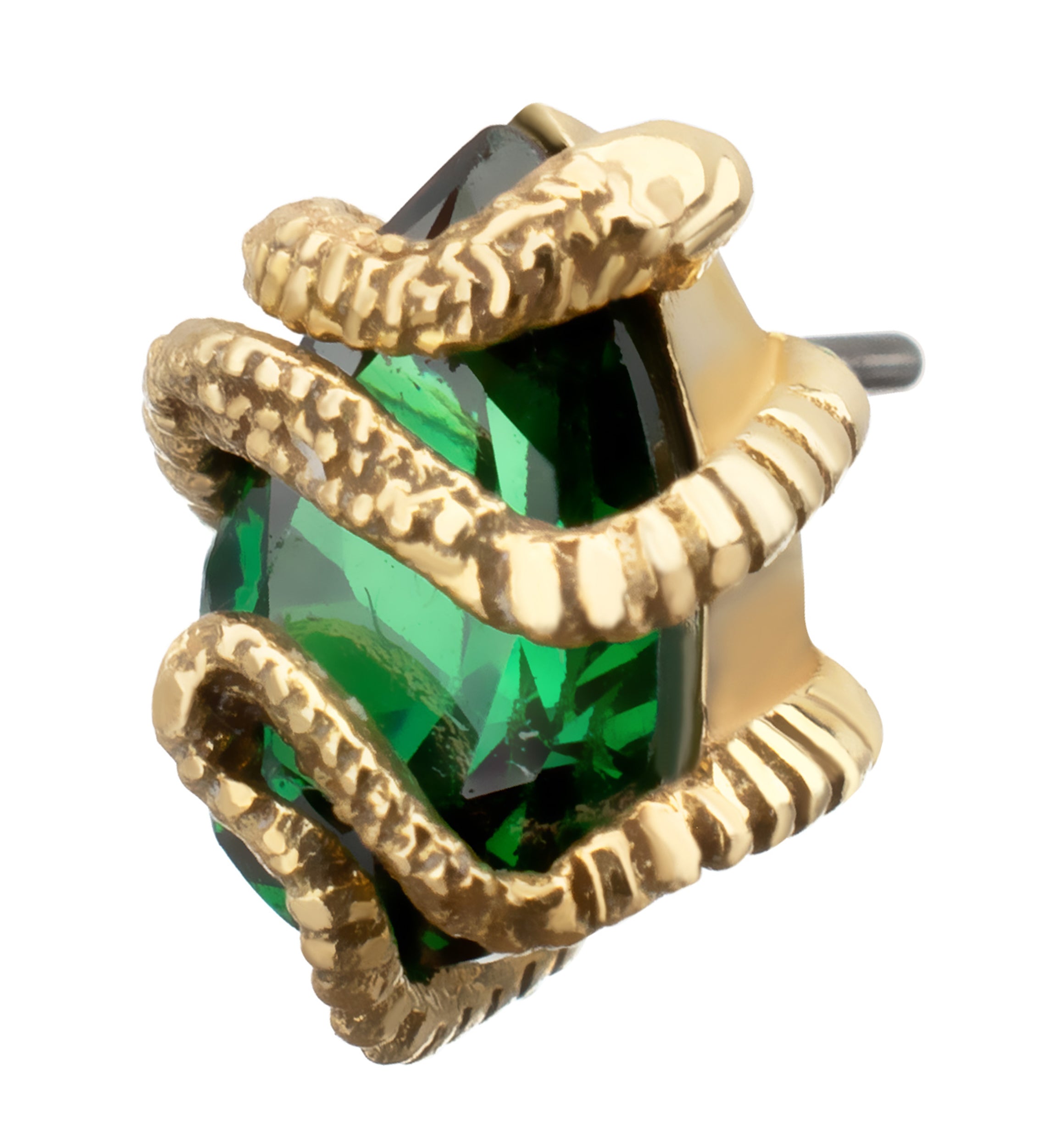 14kt Gold Snake Wrapped Teardrop Emerald CZ Threadless Top