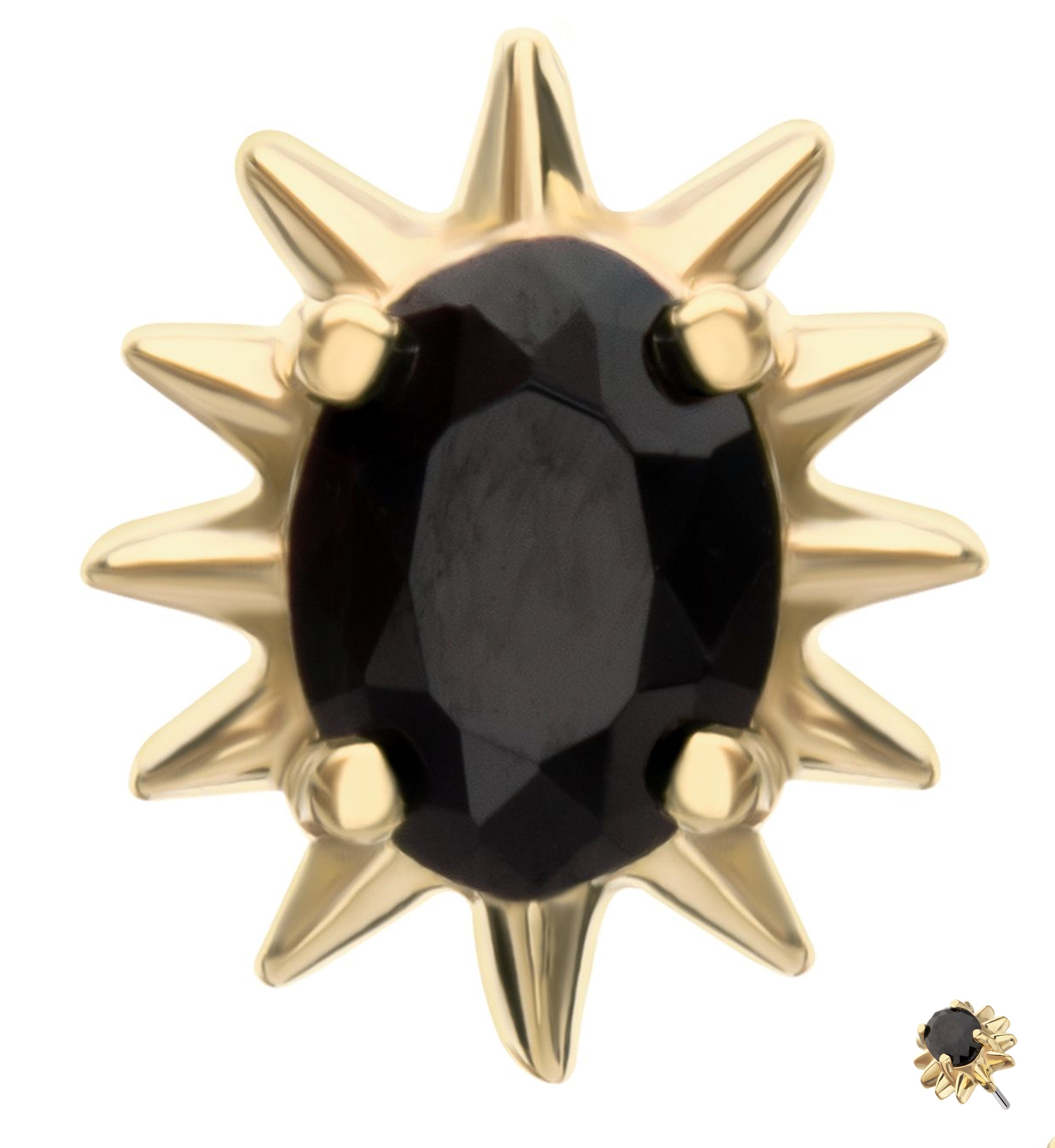 14kt Gold Spiked Oval Black CZ Threadless Top