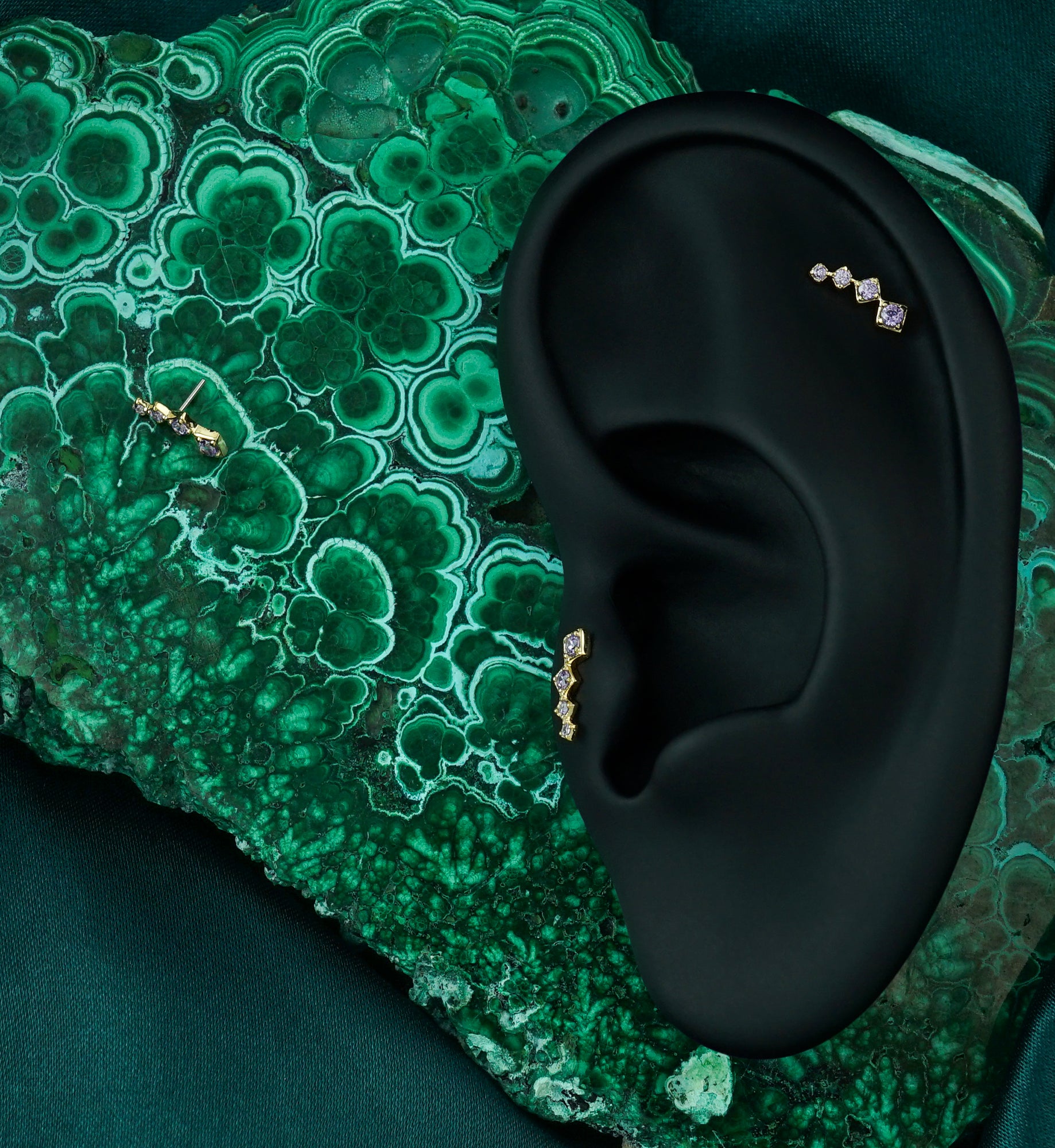 14kt Gold Square Crescendo Amethyst CZ Threadless Top