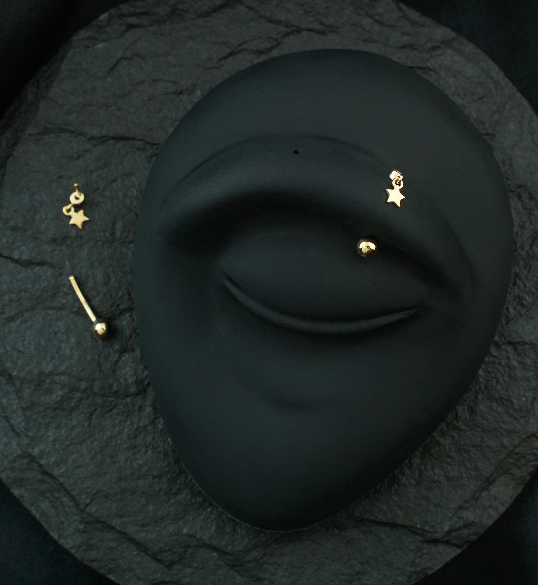 14kt Gold Star Dangle Clear CZ Threadless Curved Barbell