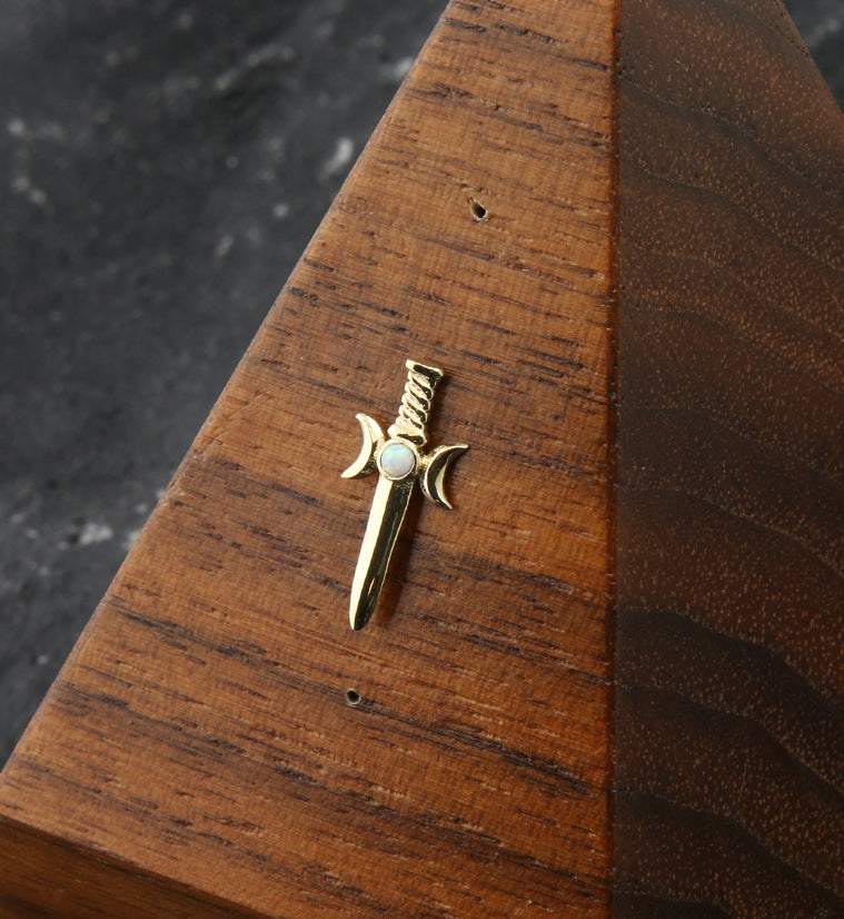 14kt Gold Sword White Opalite Threadless Top
