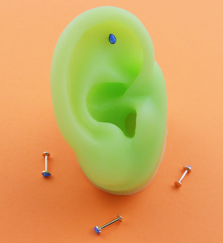14kt Gold Teardrop Blue Opalite Threadless Labret