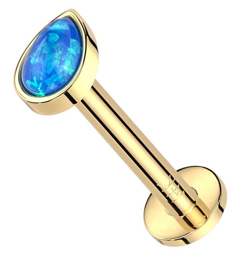 14kt Gold Teardrop Blue Opalite Threadless Labret
