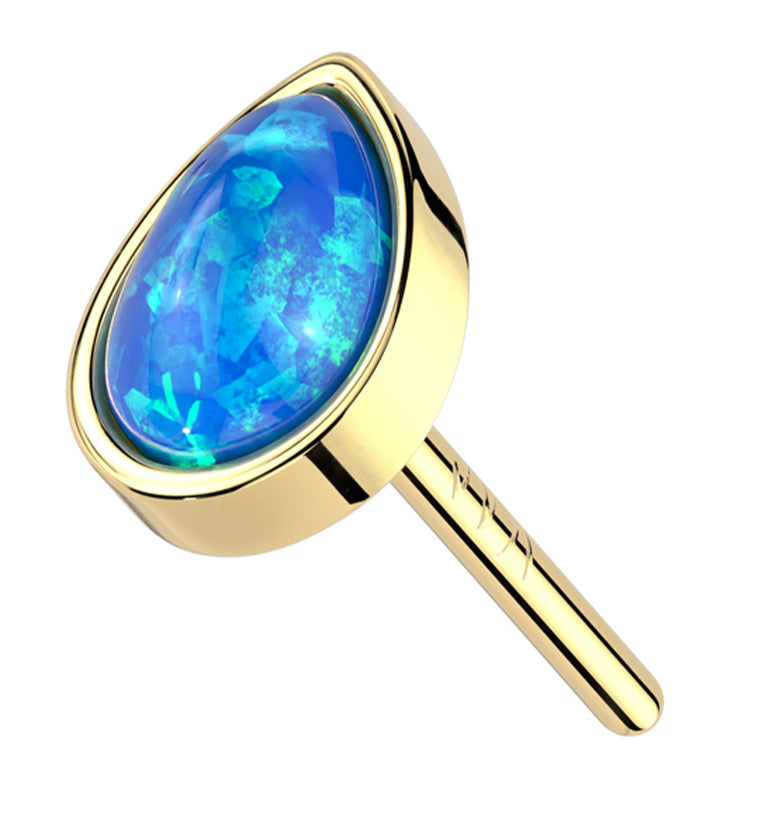 14kt Gold Teardrop Blue Opalite Threadless Top