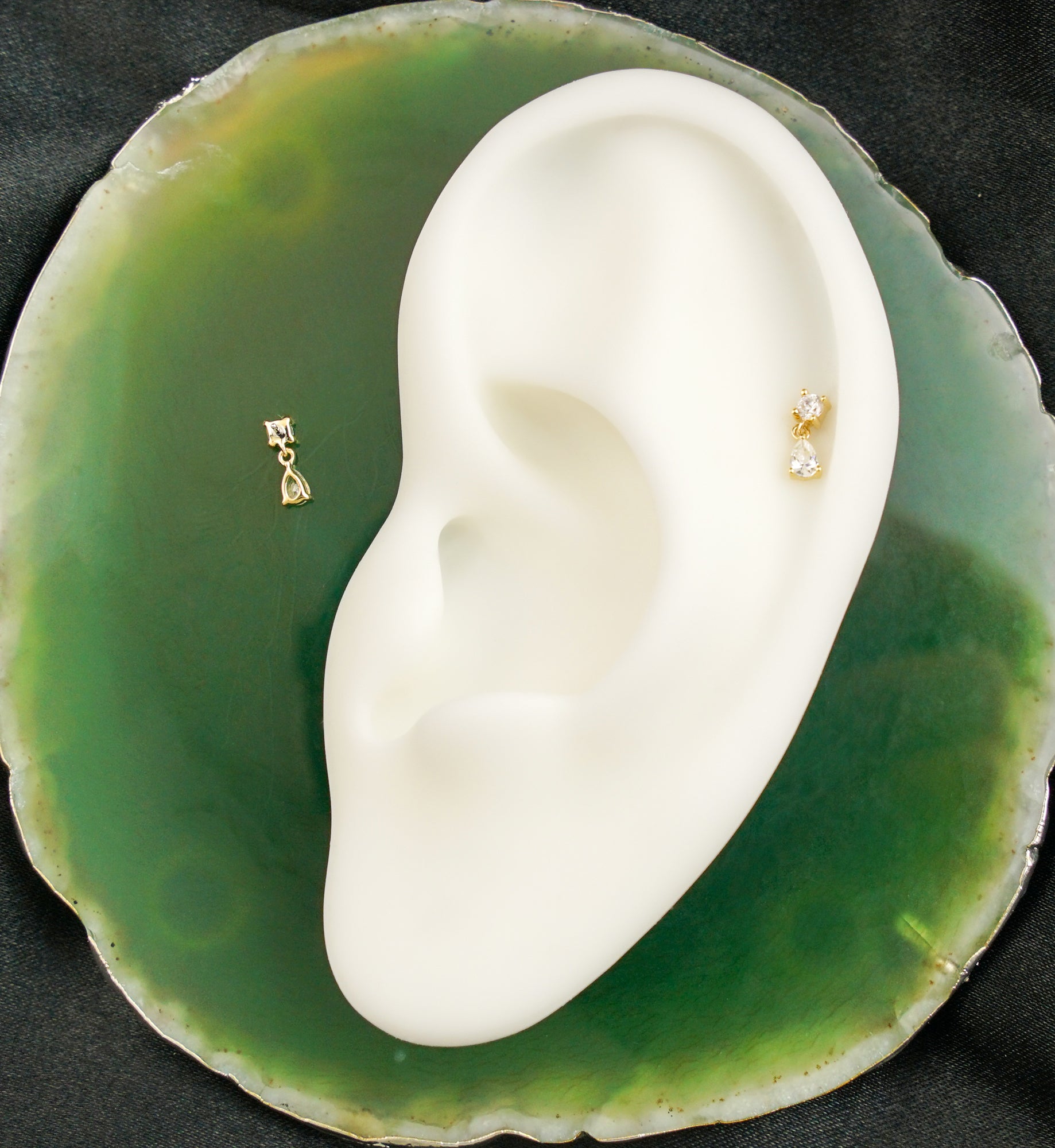 14kt Gold Teardrop Dangle Clear CZ Threadless Top