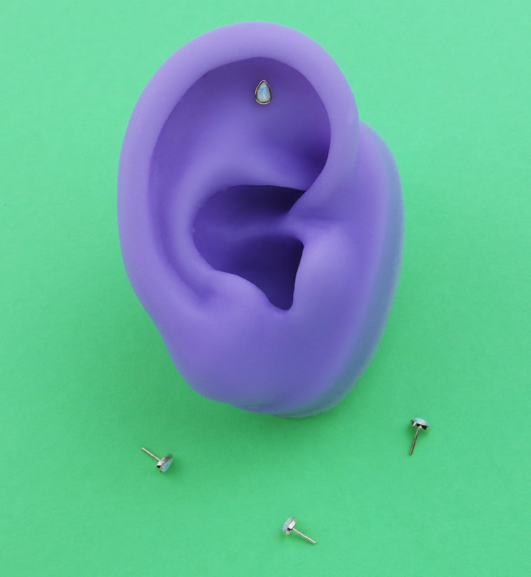 14kt Gold Teardrop White Opalite Threadless Top