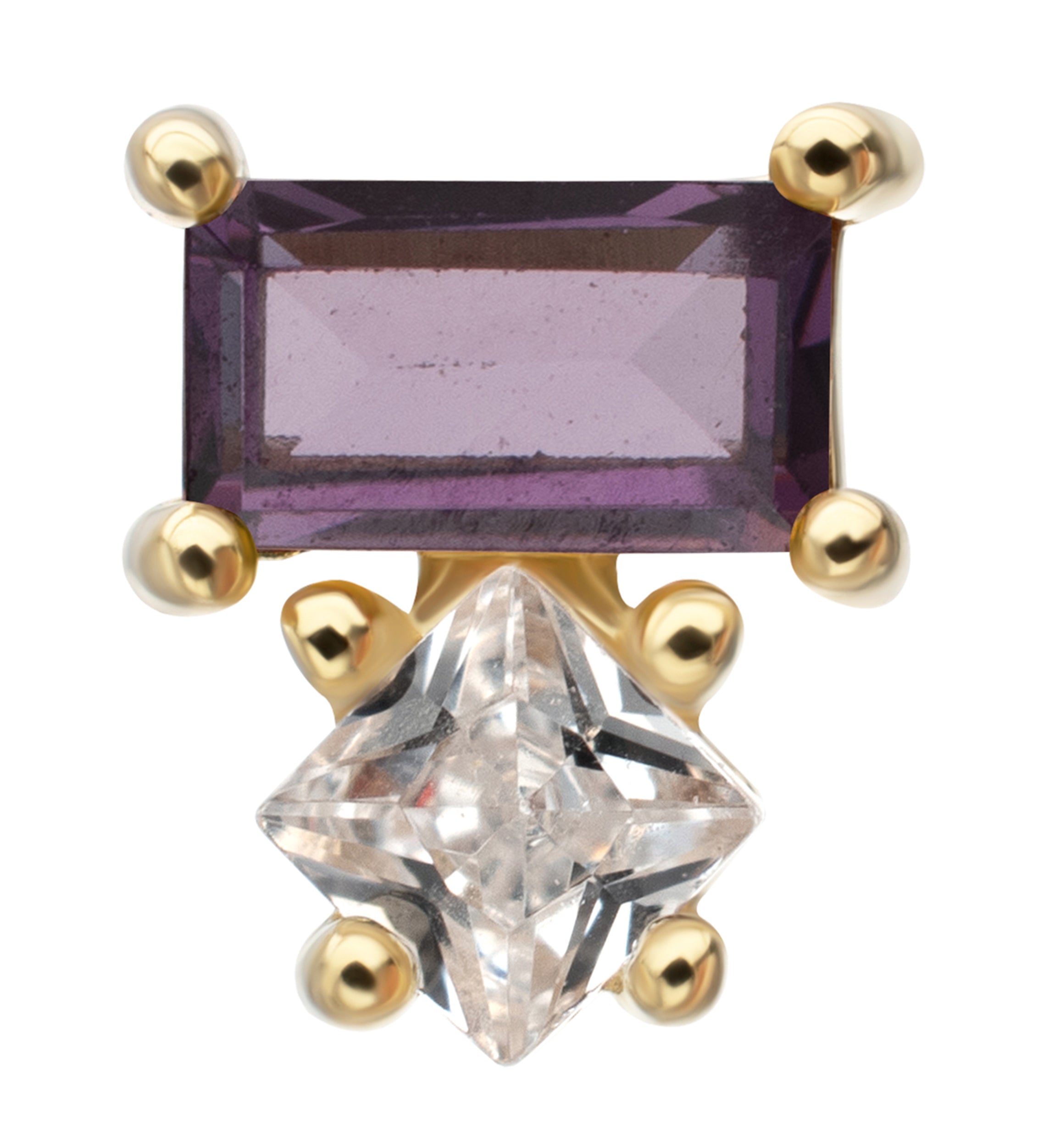14kt Gold Tilt Amethyst CZ Threadless Top