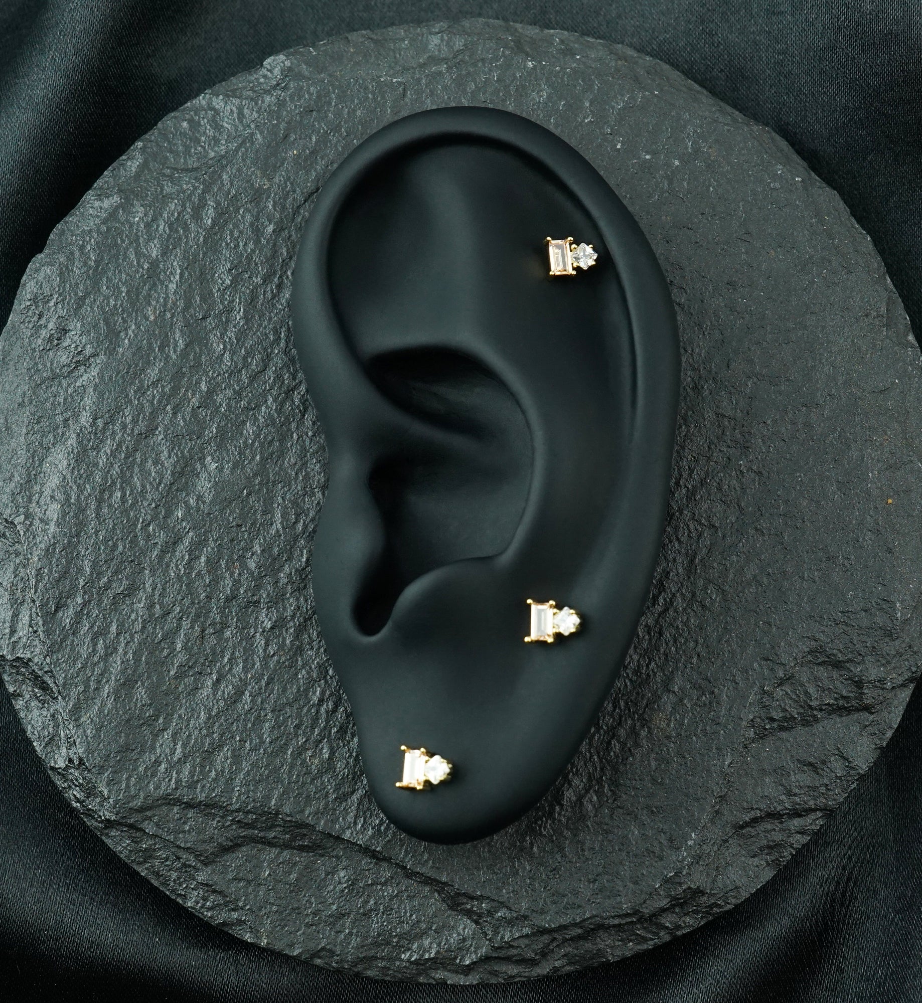 14kt Gold Tilt Champagne CZ Threadless Top