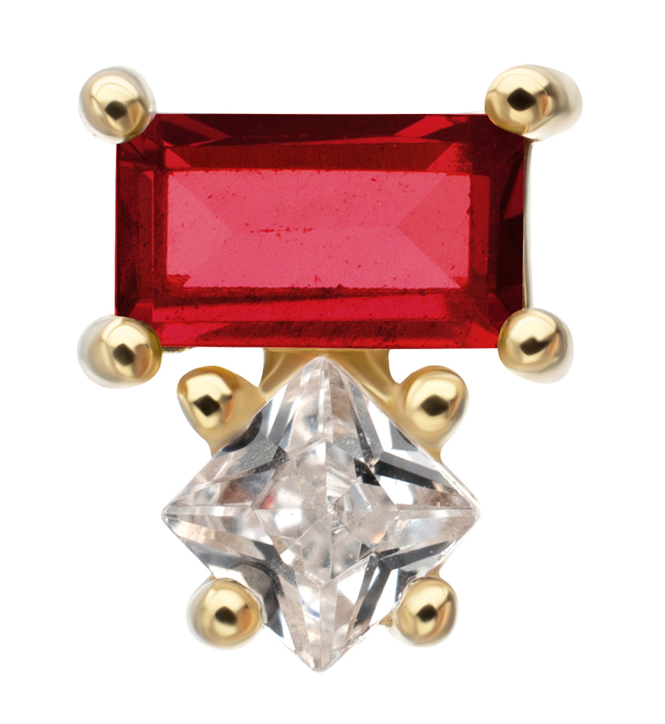 14kt Gold Tilt Garnet CZ Threadless Top