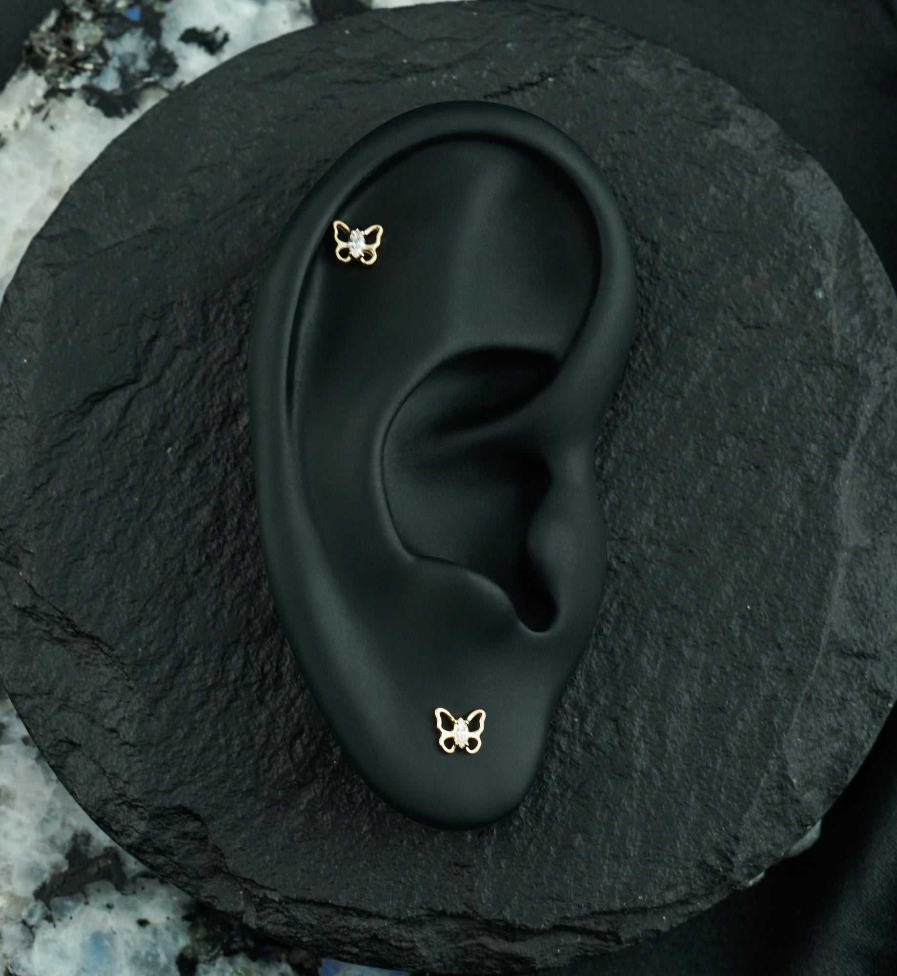 14kt Gold Trace Butterfly CZ Threadless Top