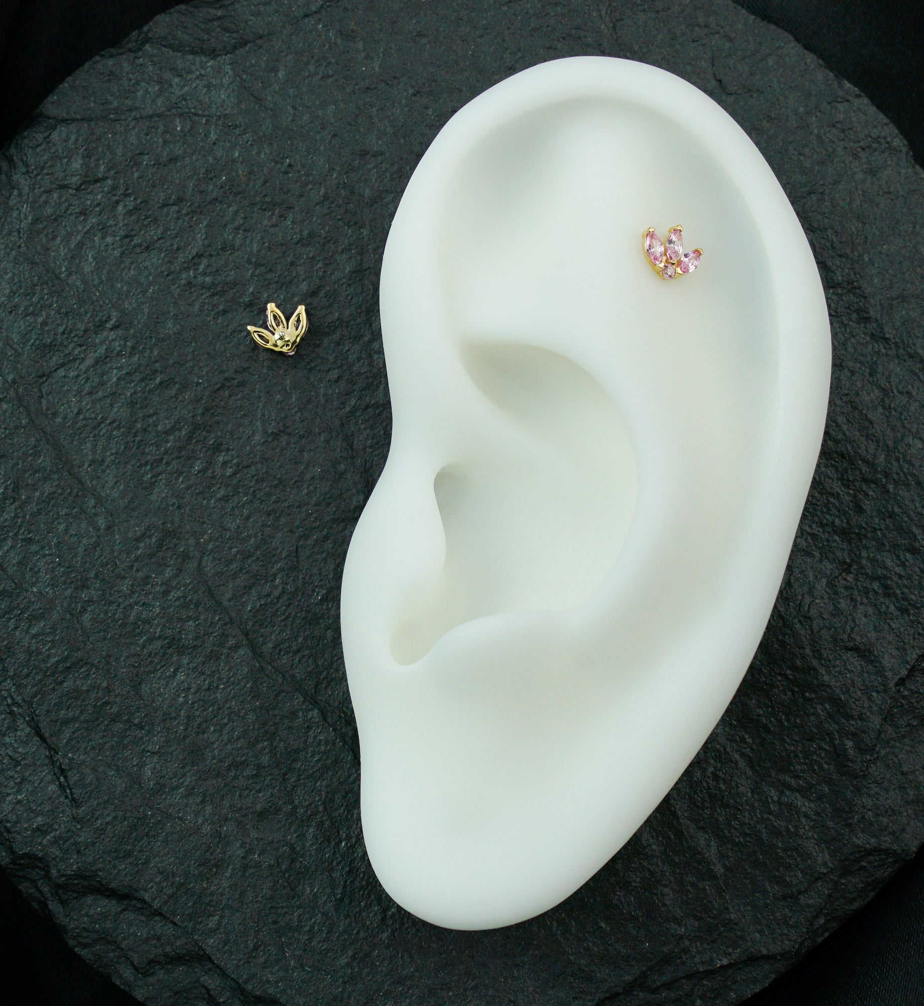 14kt Gold Tri Sepal Pink CZ Threadless Top