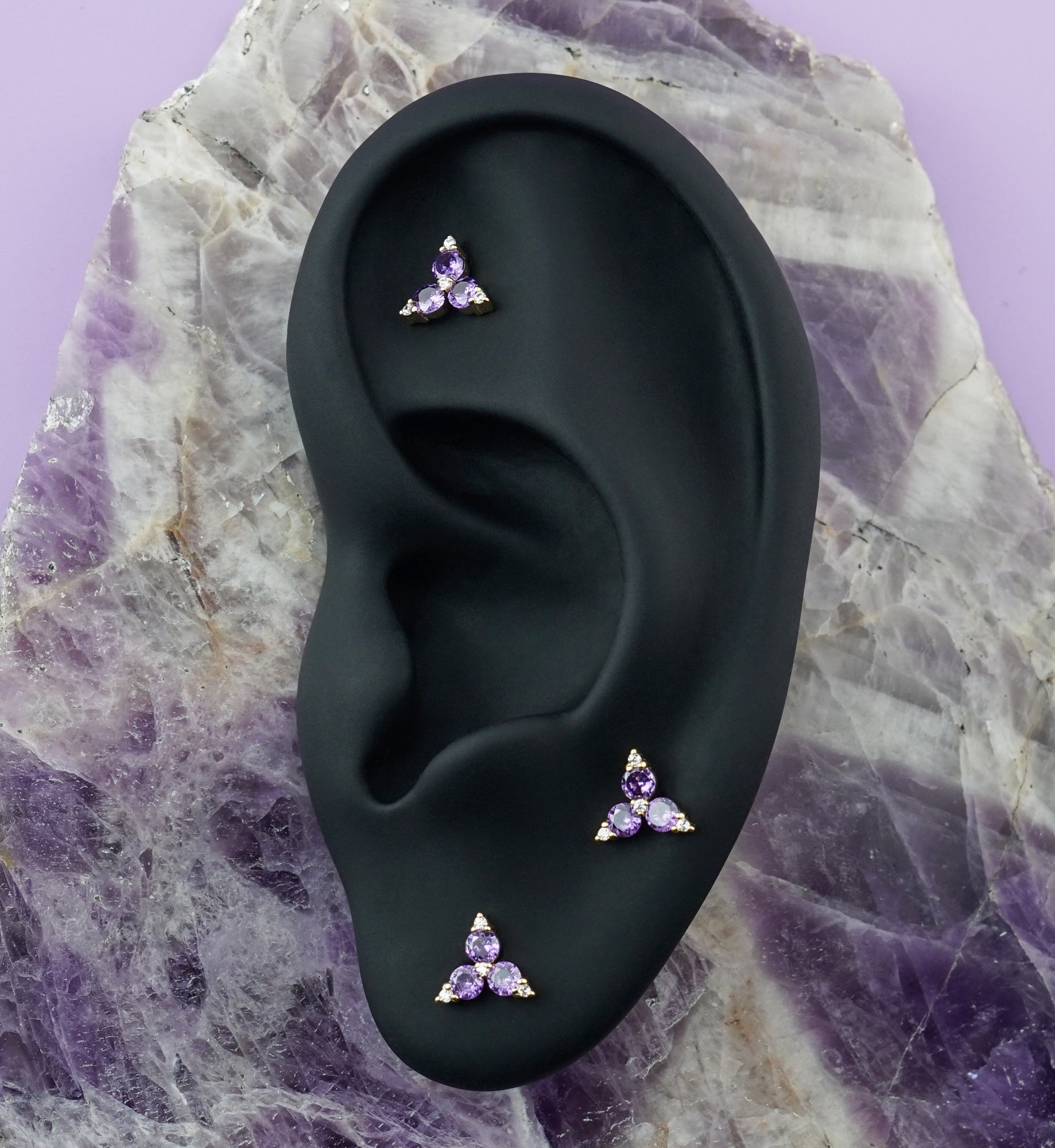 14kt Gold Triad Amethyst CZ Threadless Top