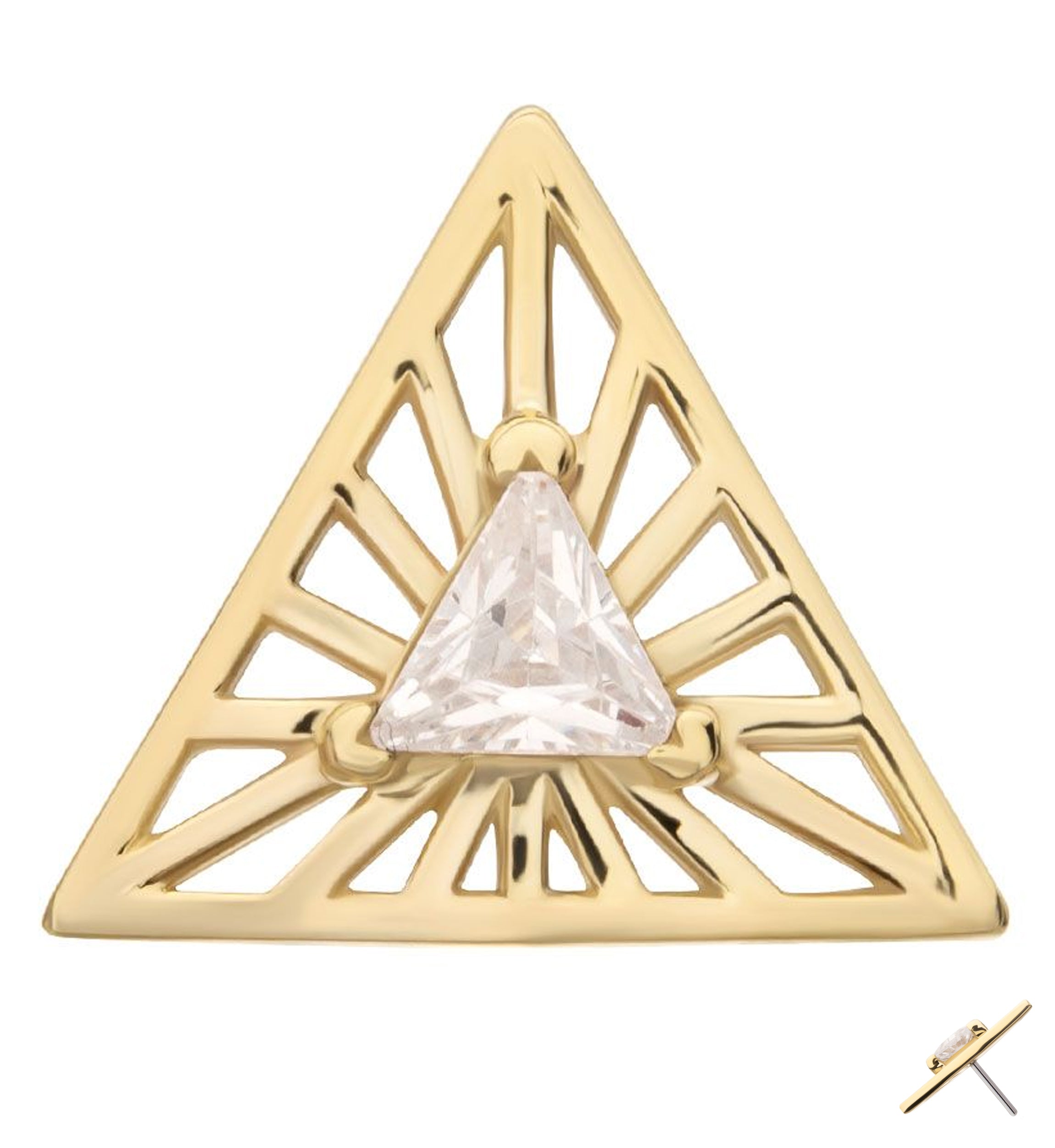 14kt Gold Triangle Burst Clear CZ Threadless Top