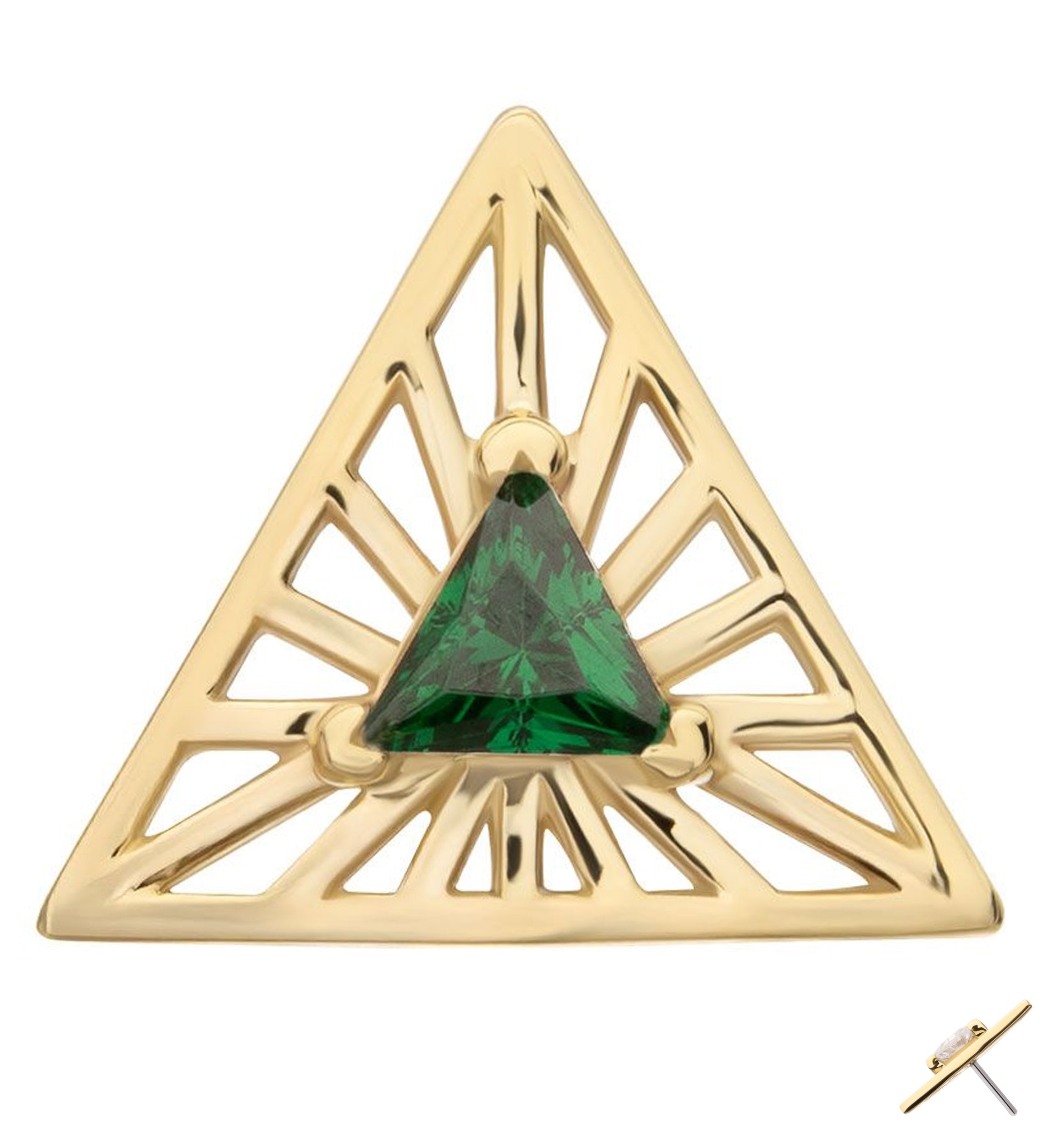 14kt Gold Triangle Burst Emerald CZ Threadless Top