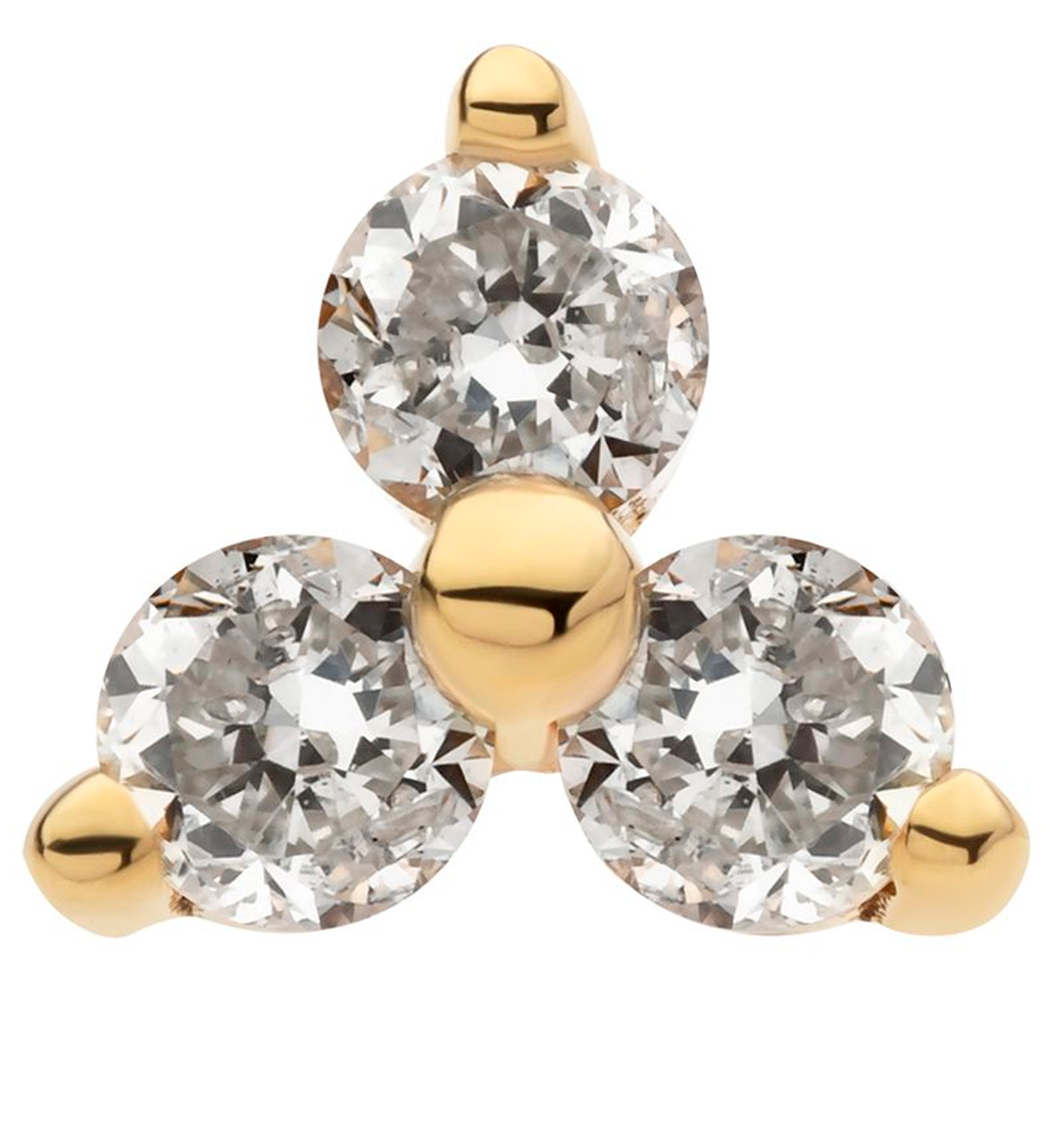 14kt Gold Trinity Round Clear CZ Threadless Top