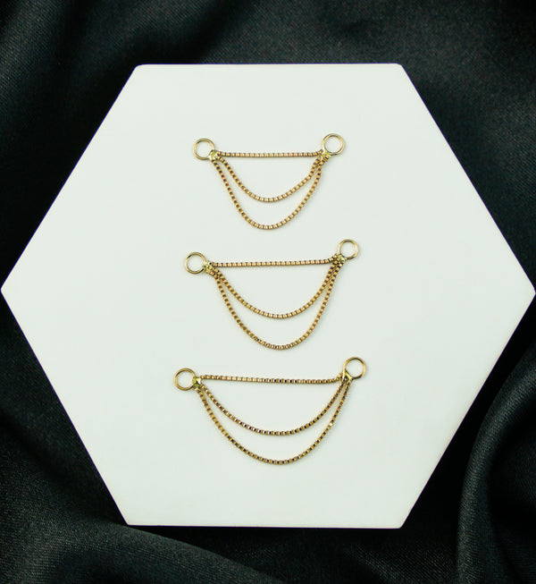 14kt Gold Triple Box Nose & Cartilage Piercing Chain