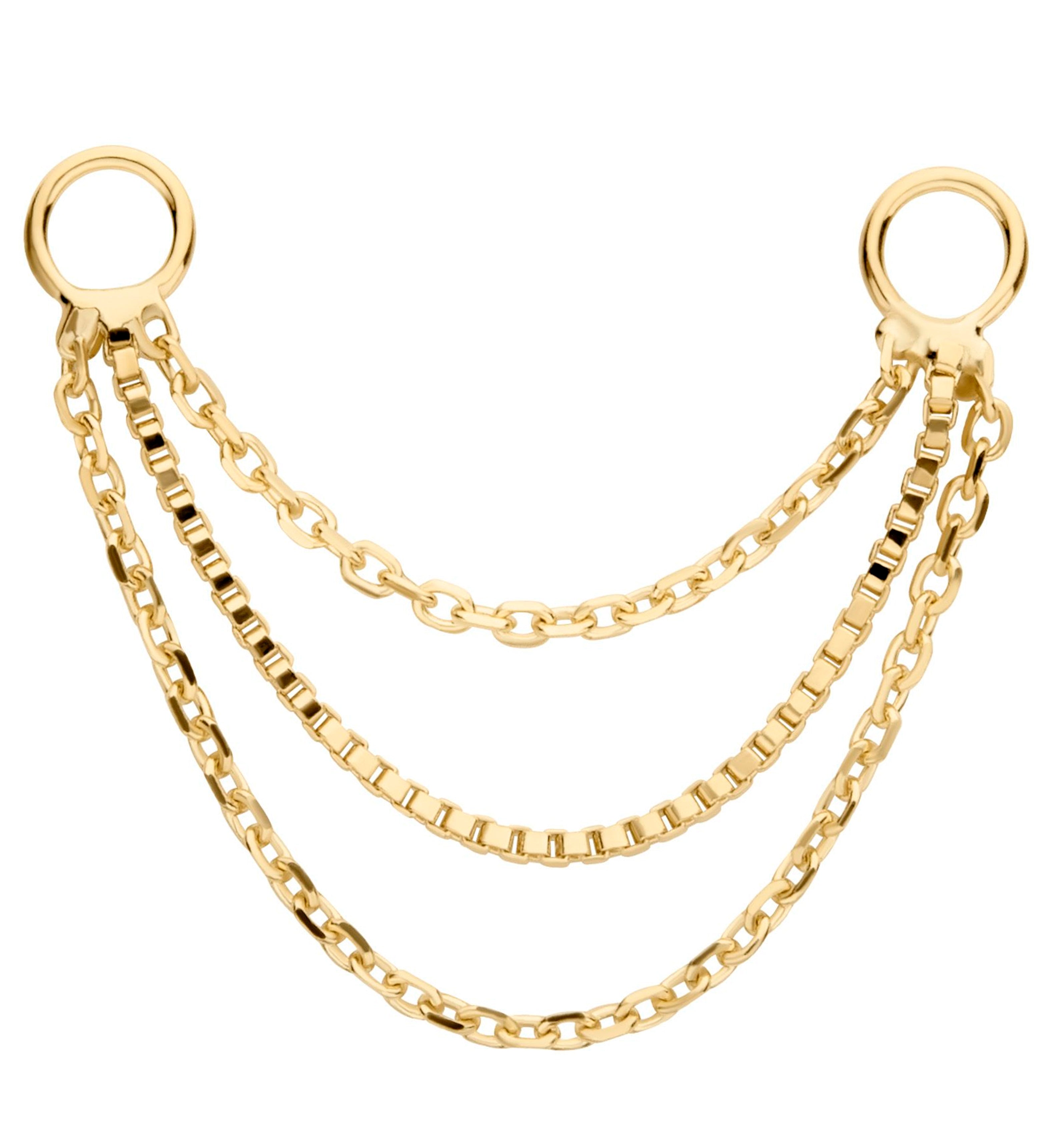 14kt Gold Triple Link And Box Nose & Cartilage Piercing Chain