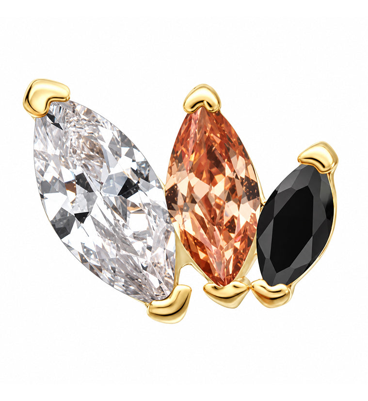 14kt Gold Triple Marquise Champagne CZ Threadless Top