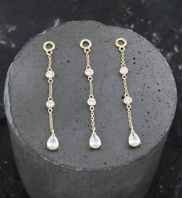14kt Gold Triple Tier Teardrop CZ Dangle Chain Charm