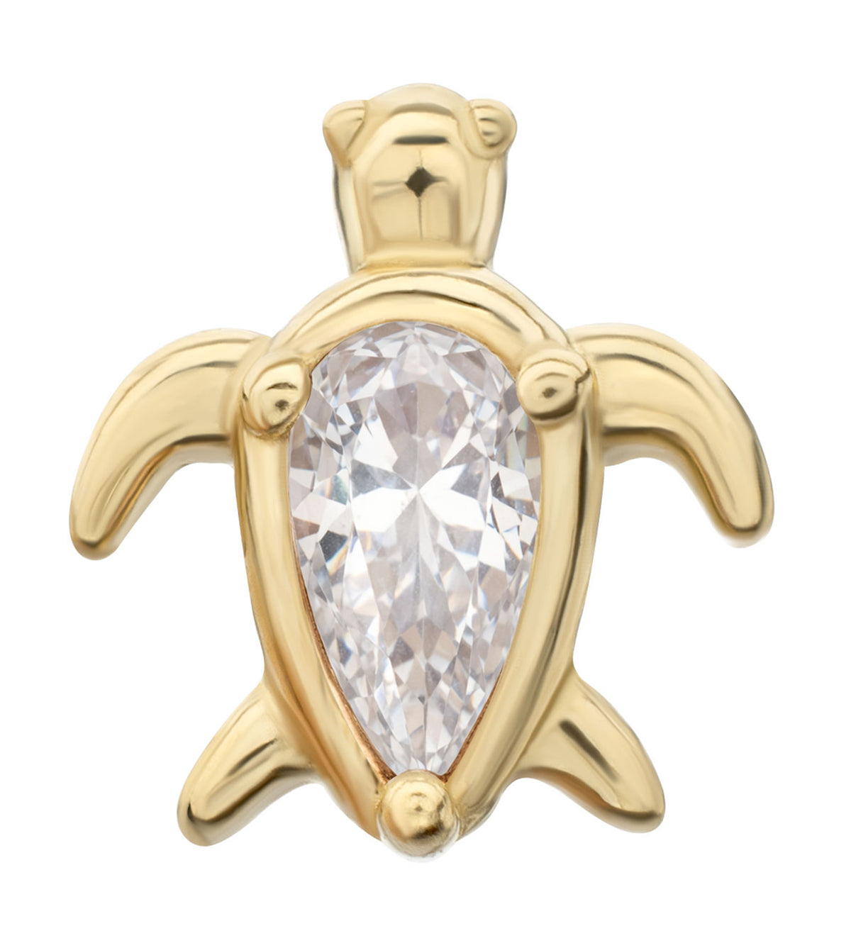 14kt Gold Turtle Teardrop Clear CZ Threadless Top