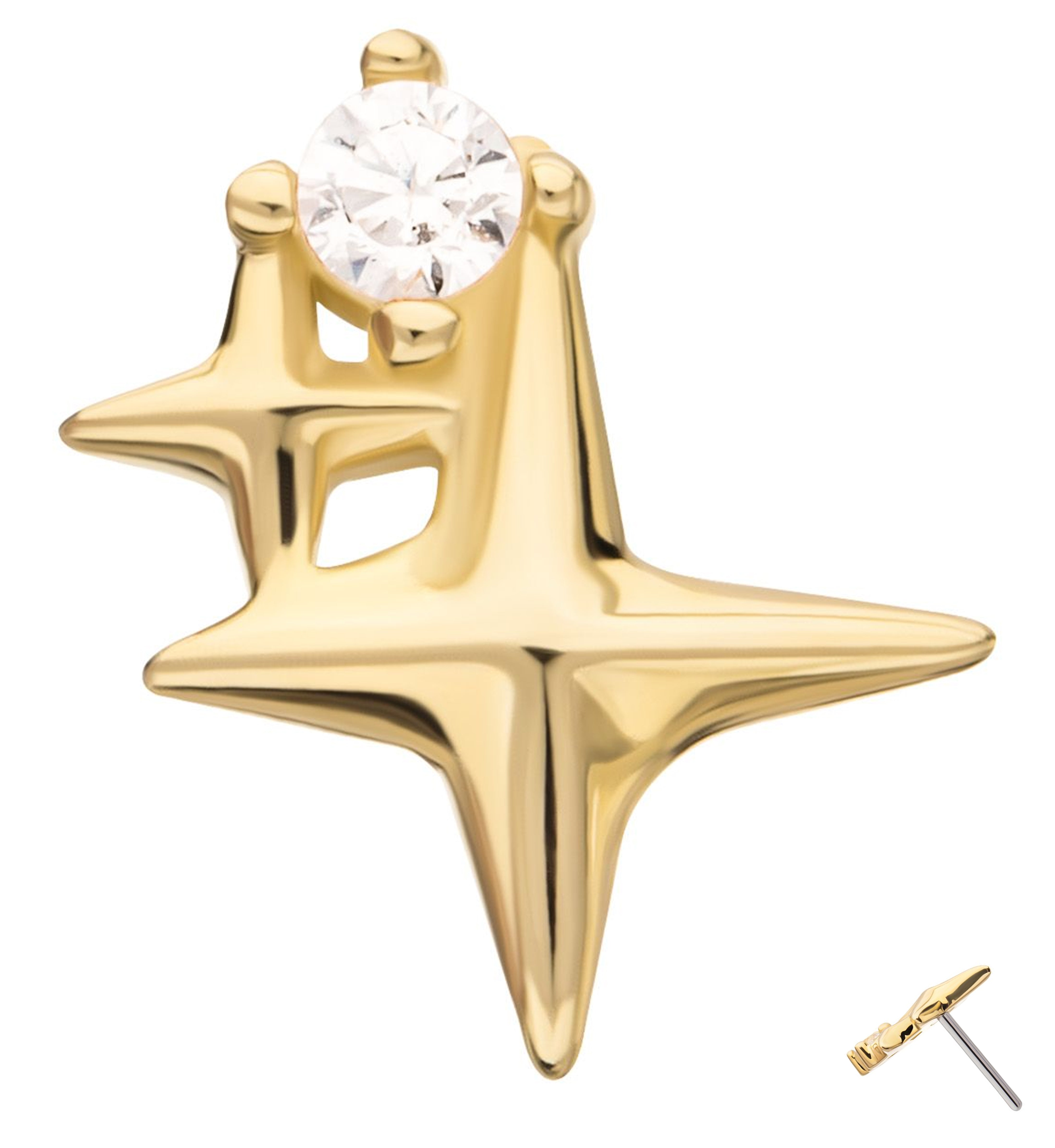 14kt Gold Twinkle Star Clear CZ Threadless Top
