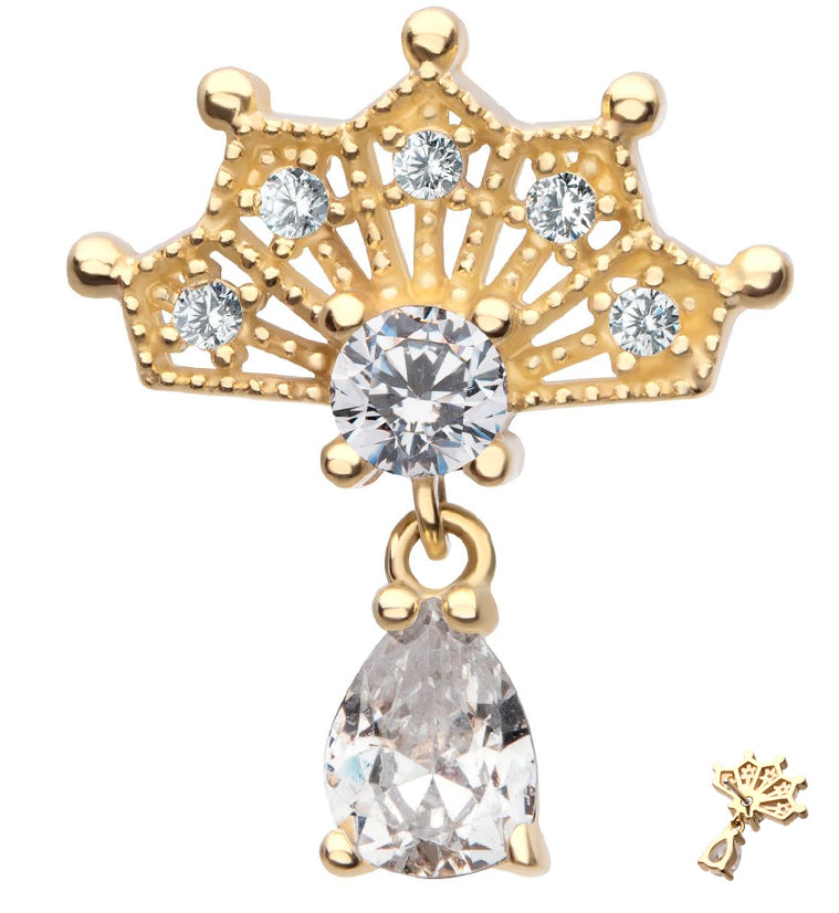 14kt Gold Vane Clear CZ Teardrop Dangle Threadless Top