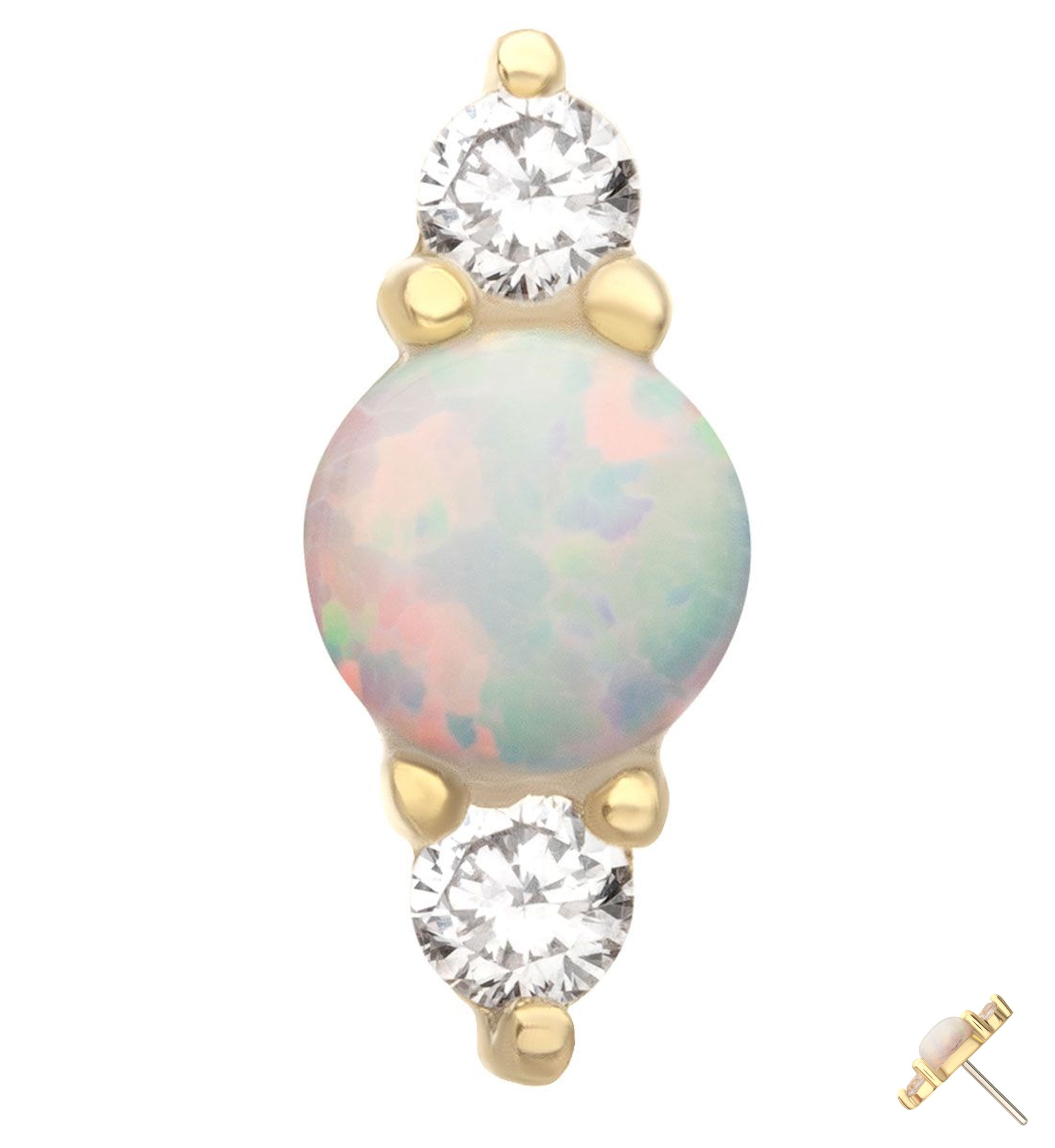 14kt Gold White Opalite Dual Clear CZ Threadless Top
