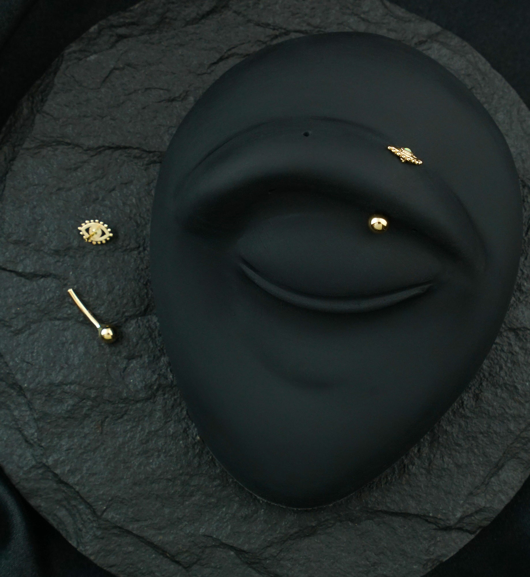 14kt Gold White Opalite Eye Threadless Curved Barbell