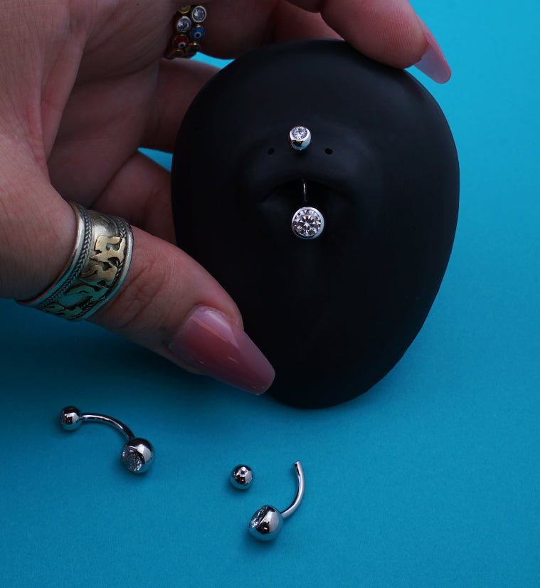 14kt White Gold Bezel Clear CZ Belly Button Ring