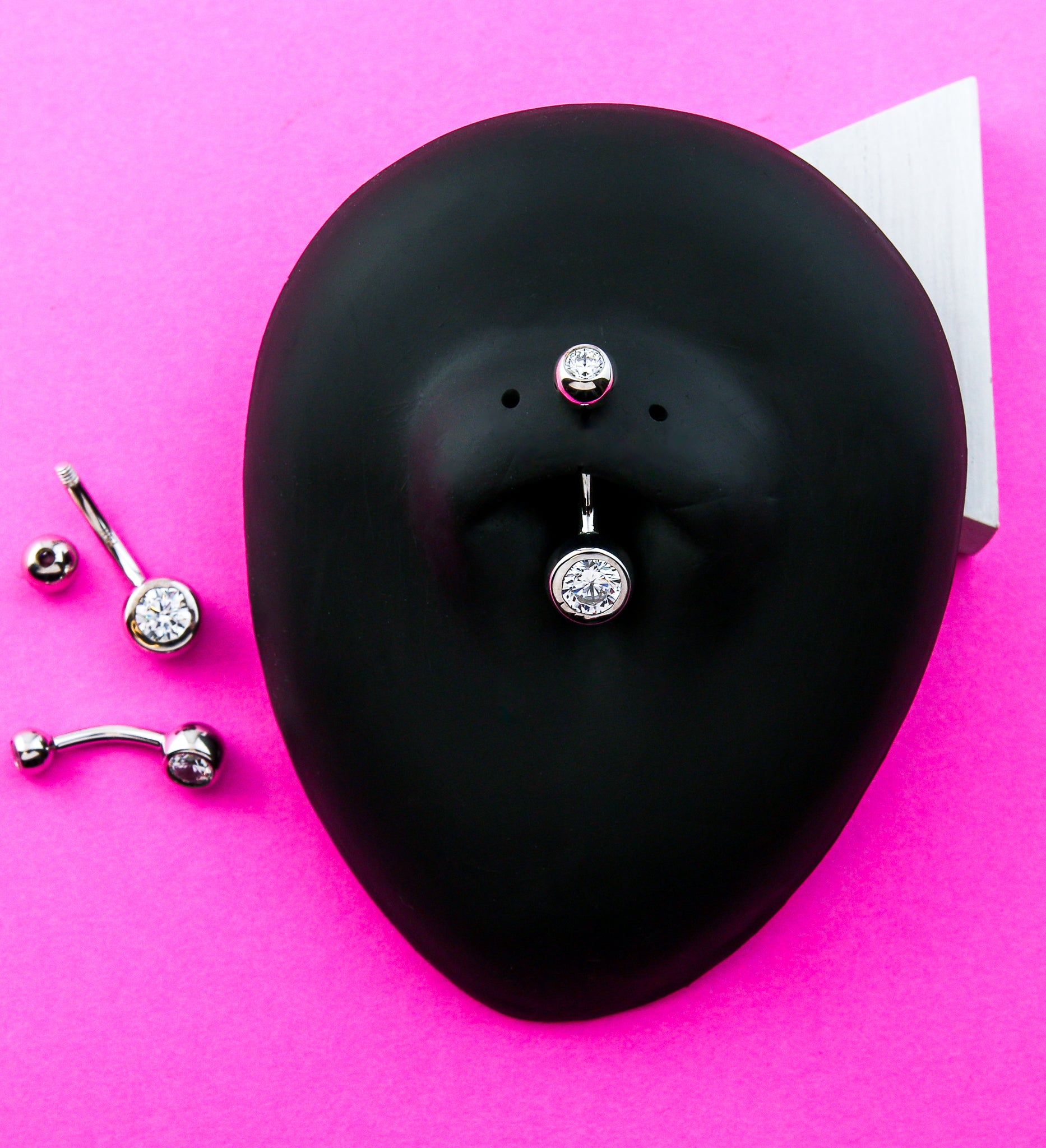 14kt White Gold Bezel CZ Belly Button Ring